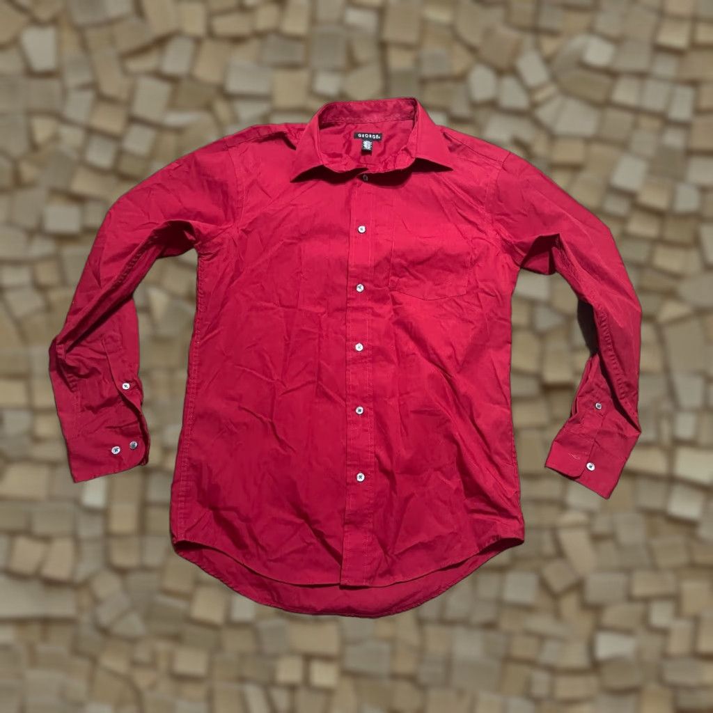 George George Shirt Mens Size Small 14-14.5 32-33 Red Button Up Long Sleeve Regular Size US S / EU 44-46 / 1 - 1 Thumbnail