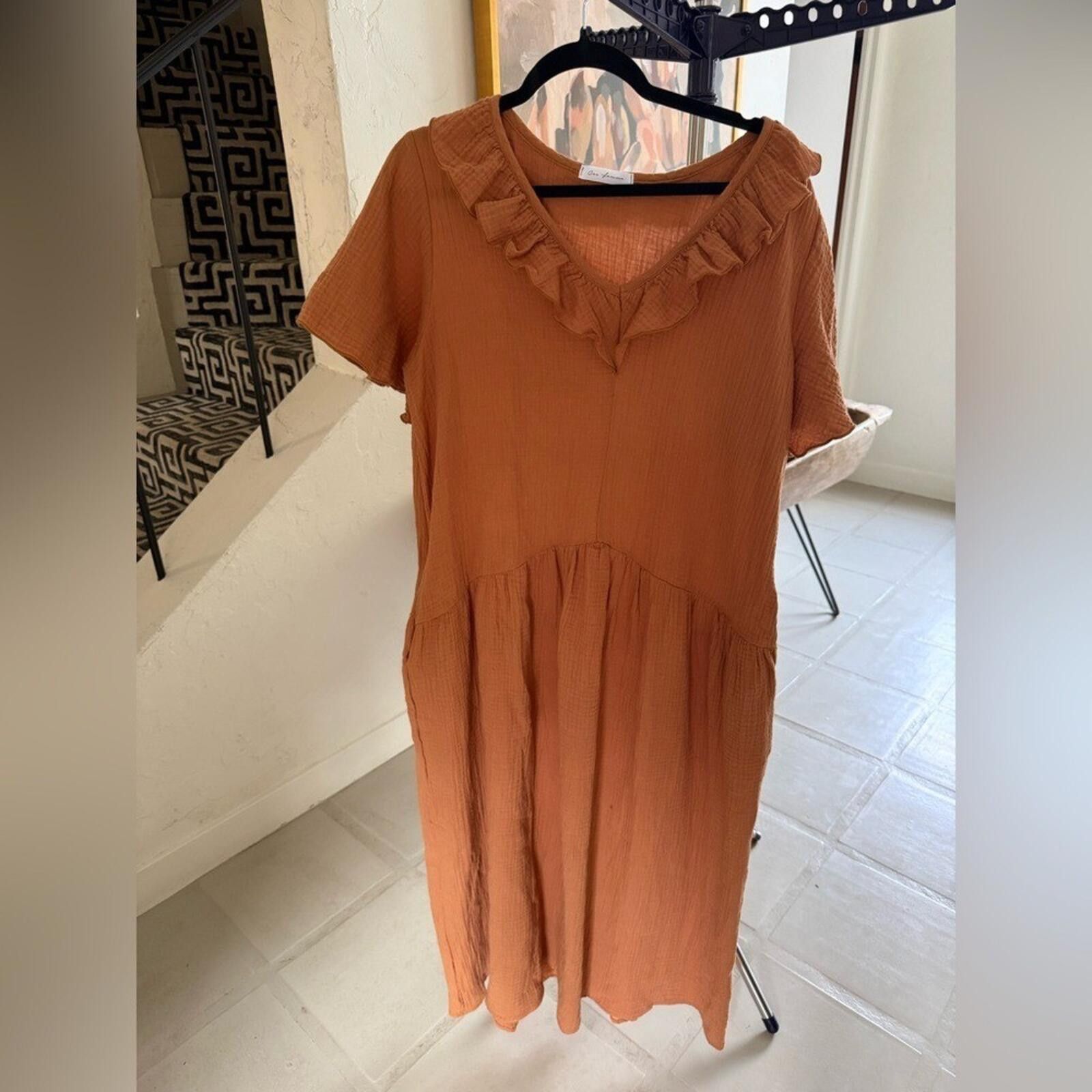 Other Ces Femme Rust Orange Maxi Dress Size 10 Boho V Neck Flowy Size L / US 10 / IT 46 - 5 Thumbnail