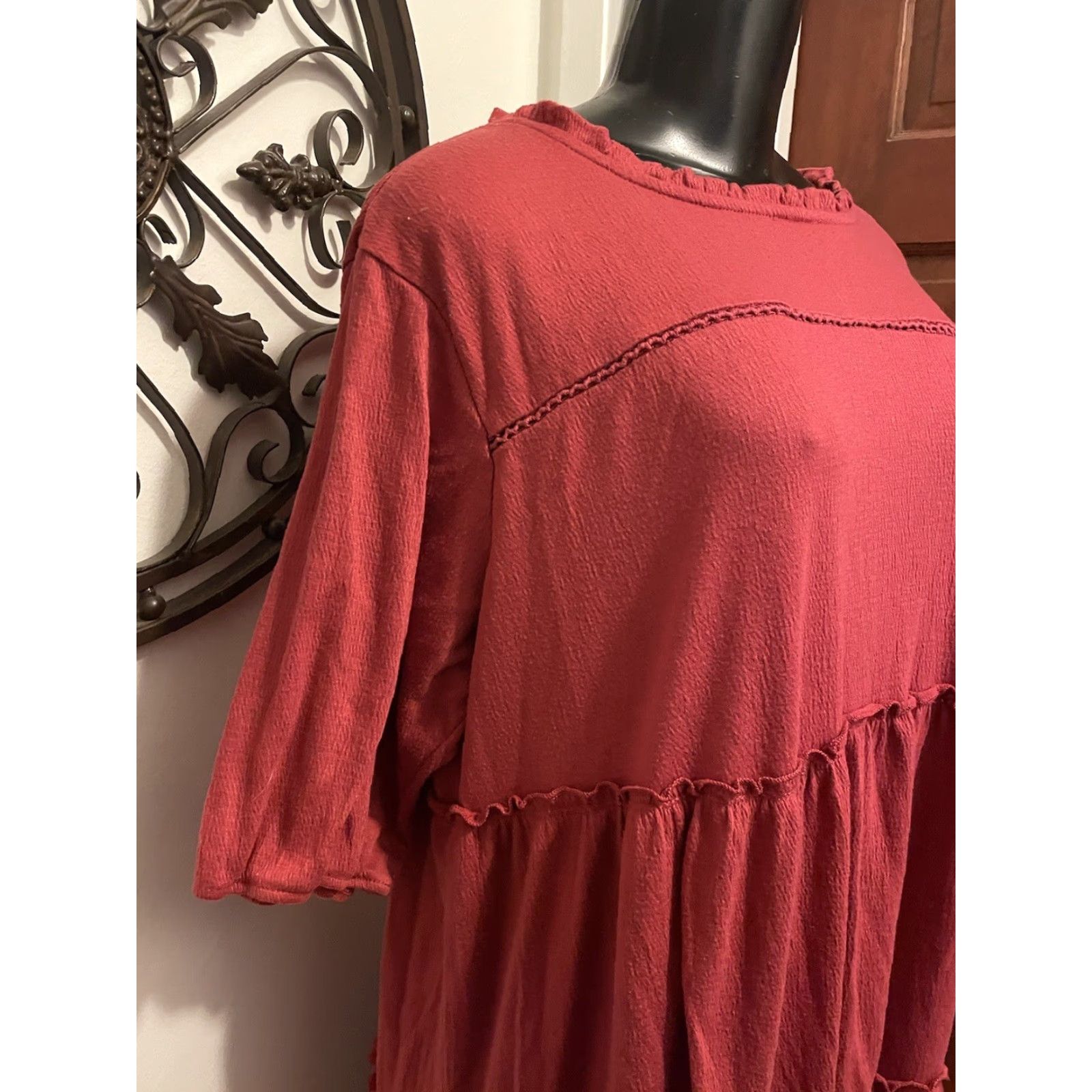 Vintage Knox Rose Dress Womans XL Red Ruffled Size XL / US 12-14 / IT 48-50 - 5 Thumbnail