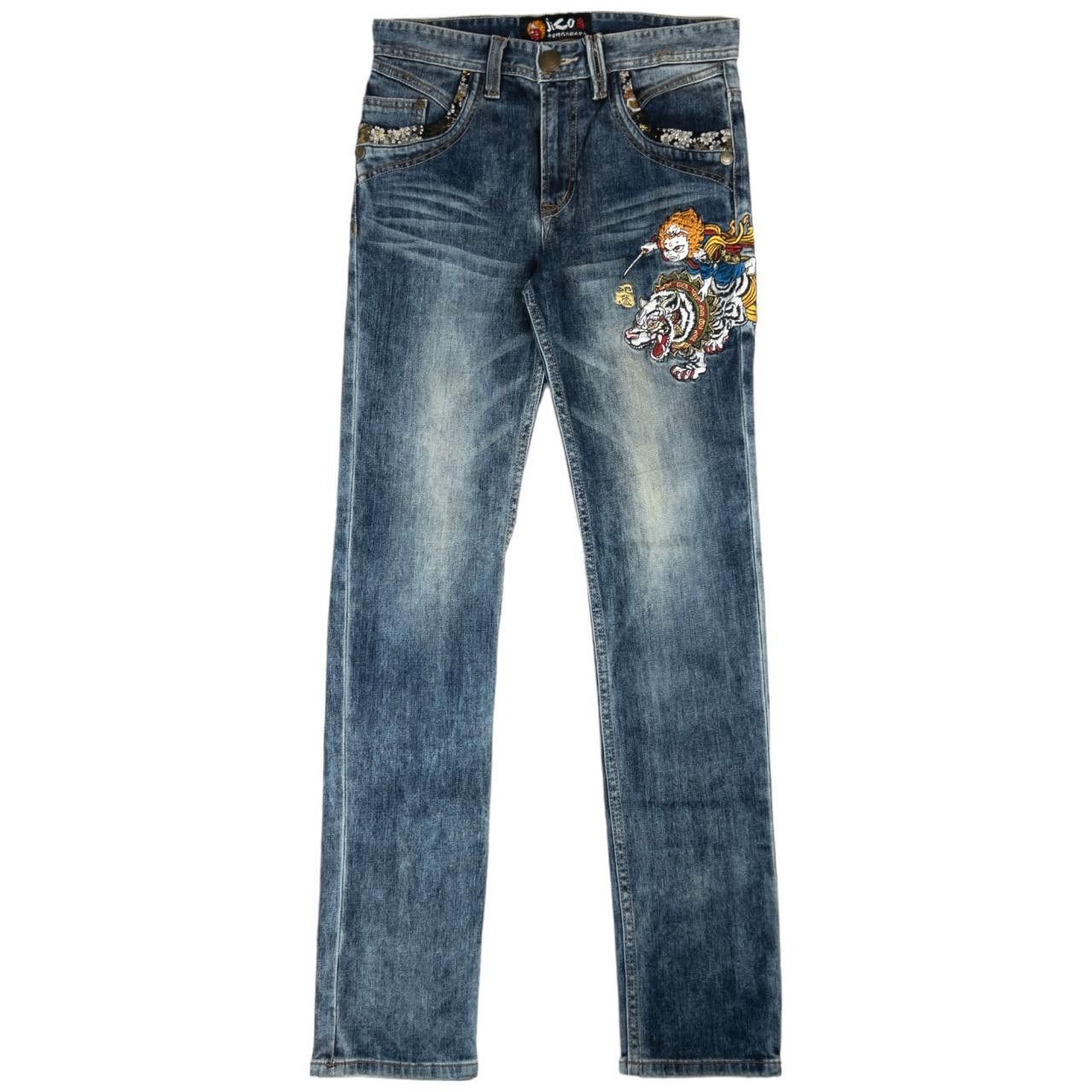 Vintage Jizo Bosatsu Embroidered Japanese Denim Jeans W29