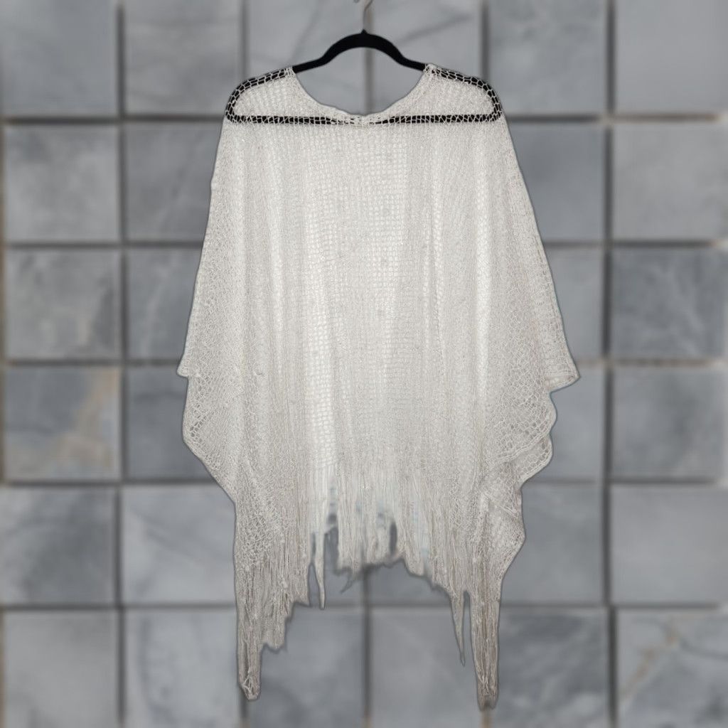 Vintage VINTAGE Mermaid Sequin White Crochet Lace Beach Swimsuit Cover Top One Size Dorado Cover Up Women Size ONE SIZE - 1 Thumbnail
