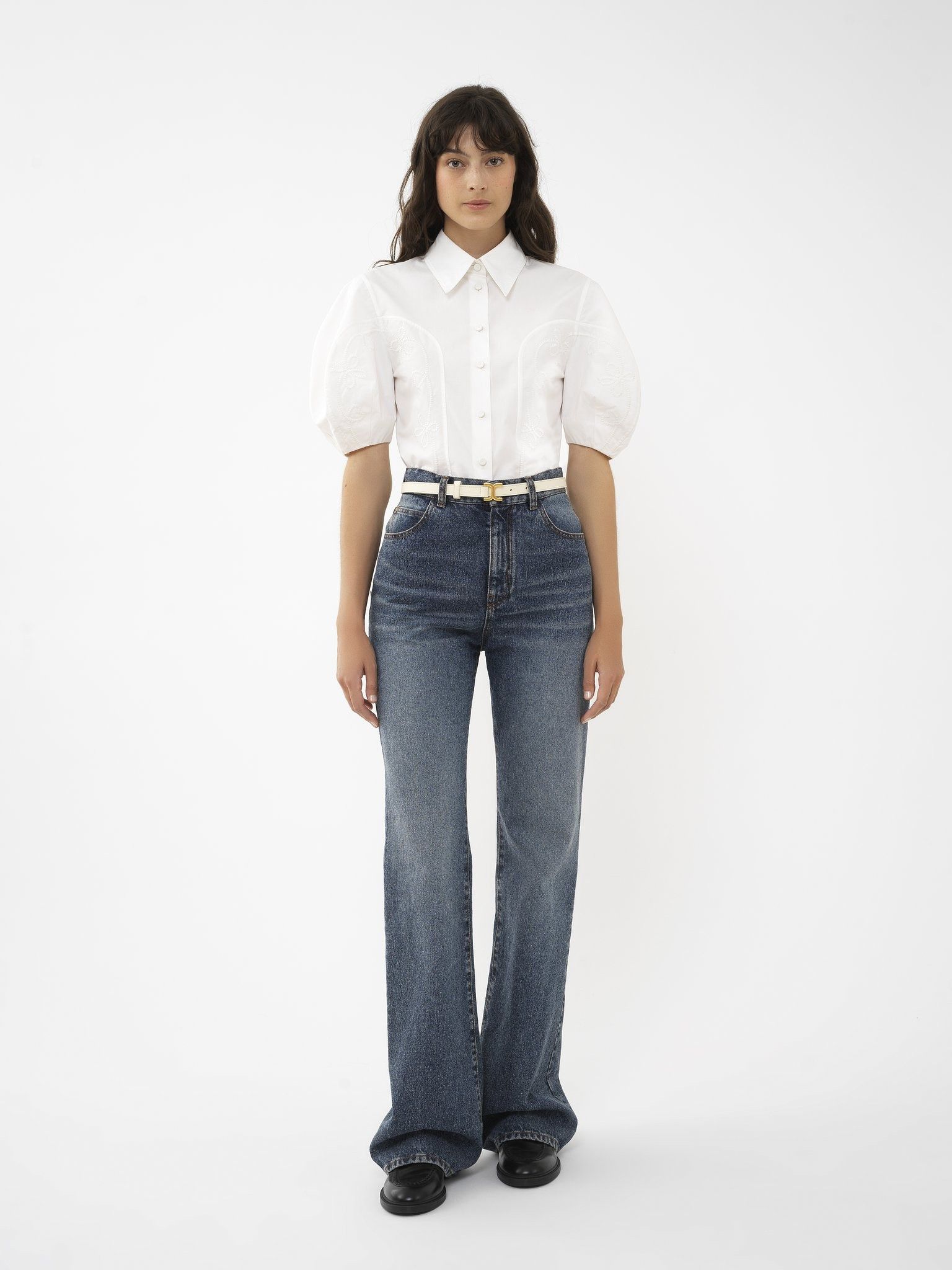 Chloe oc11z0525 Embroidered Balloon-Sleeve Shirt in White Size M / US 6-8 / IT 42-44 - 2 Thumbnail