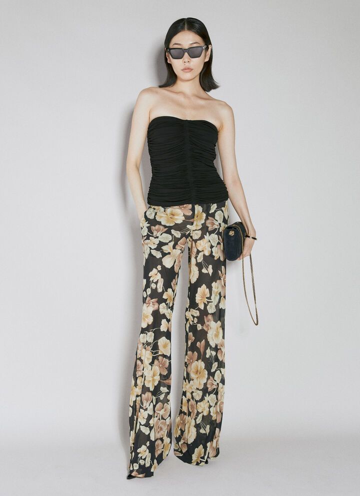 Saint Laurent Paris o1bcso1str1224 Flared Pants In Floral Silk Runway in Black Size 25" / US 0 / IT 36 - 2 Thumbnail