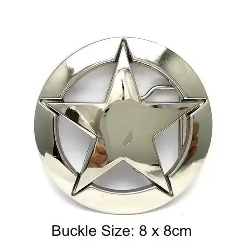 Leather Silver Star Round Metal Belt Buckle Size ONE SIZE - 4 Thumbnail