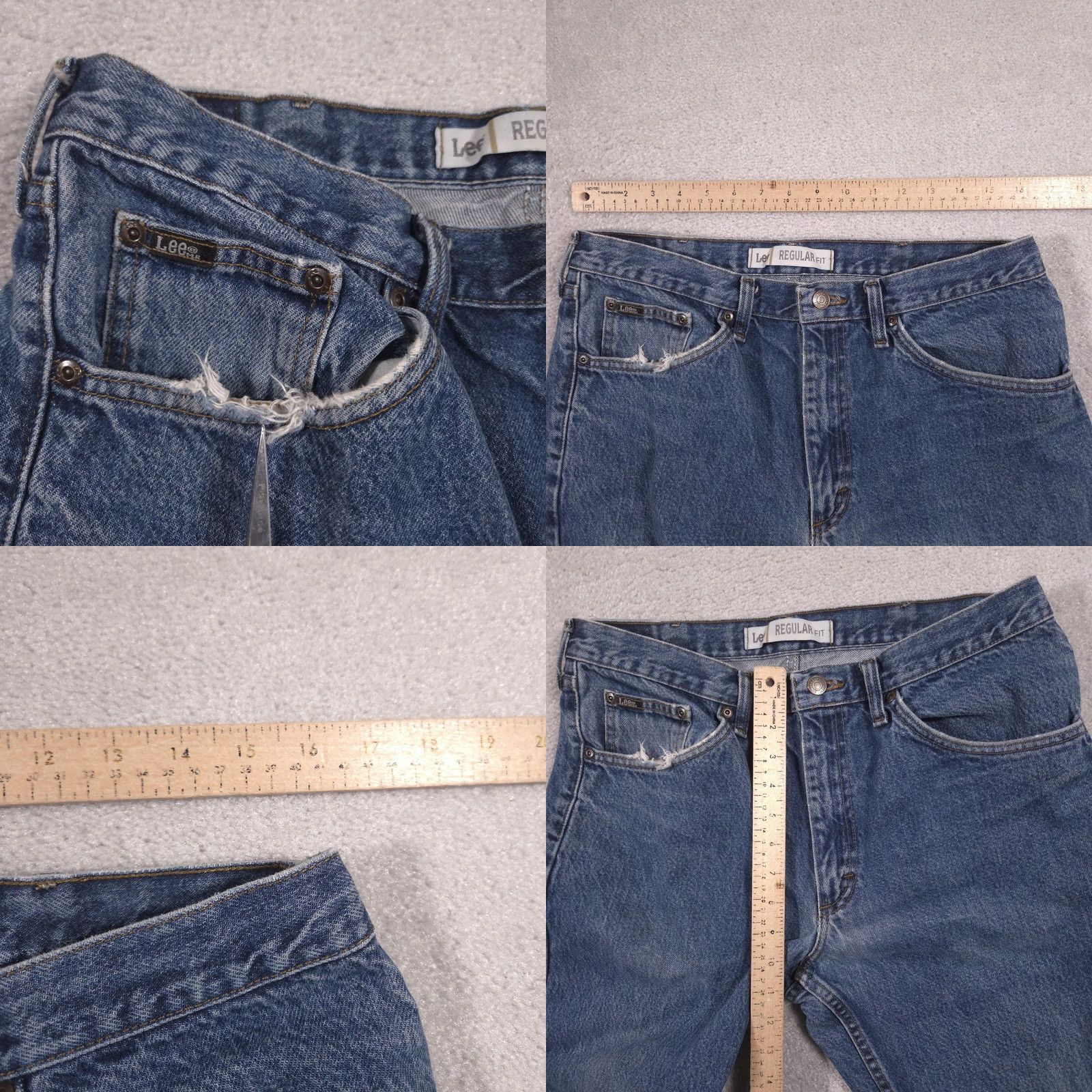 Lee VINTAGE? Lee Jeans Mens 34x32 Blue Denim Regular Fit Straight Leg Distressed Workwear Size US 34 / EU 50 - 8 Thumbnail