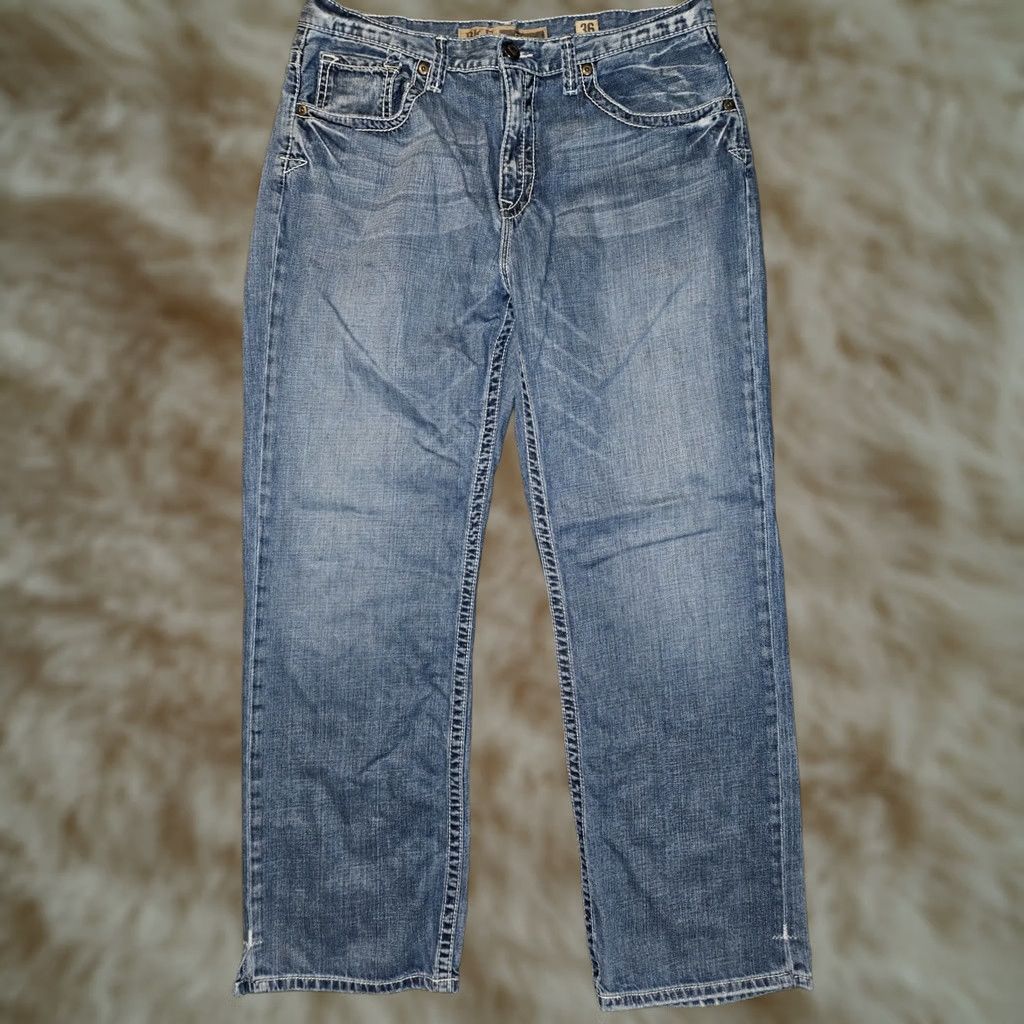 BKE BKE Seth Jeans Men 36x31 Jeans Straight Blue Embroidered Preppy Distressed Cowboy Rock Buckle Bke Regular Mens Size US 36 / EU 52 - 1 Thumbnail