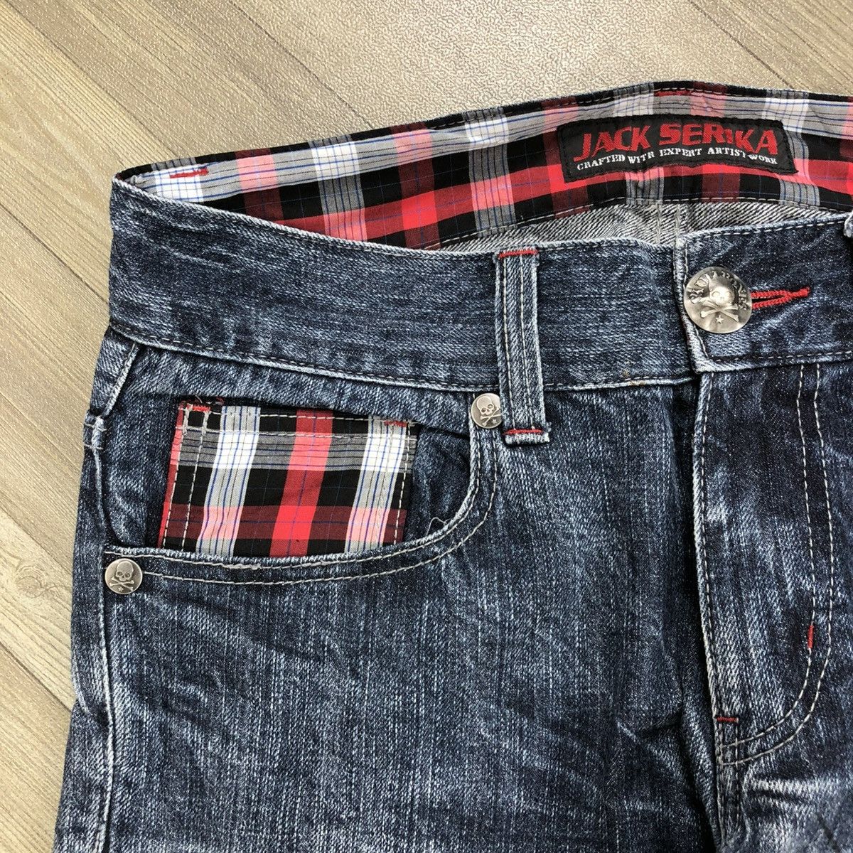 If Six Was Nine × Japanese Brand × Le Grande Bleu (L.G.B.) 2000s Jack Serika Painted Poem Punk Lgb Style Faded Jeans Size US 31 - 6 Thumbnail