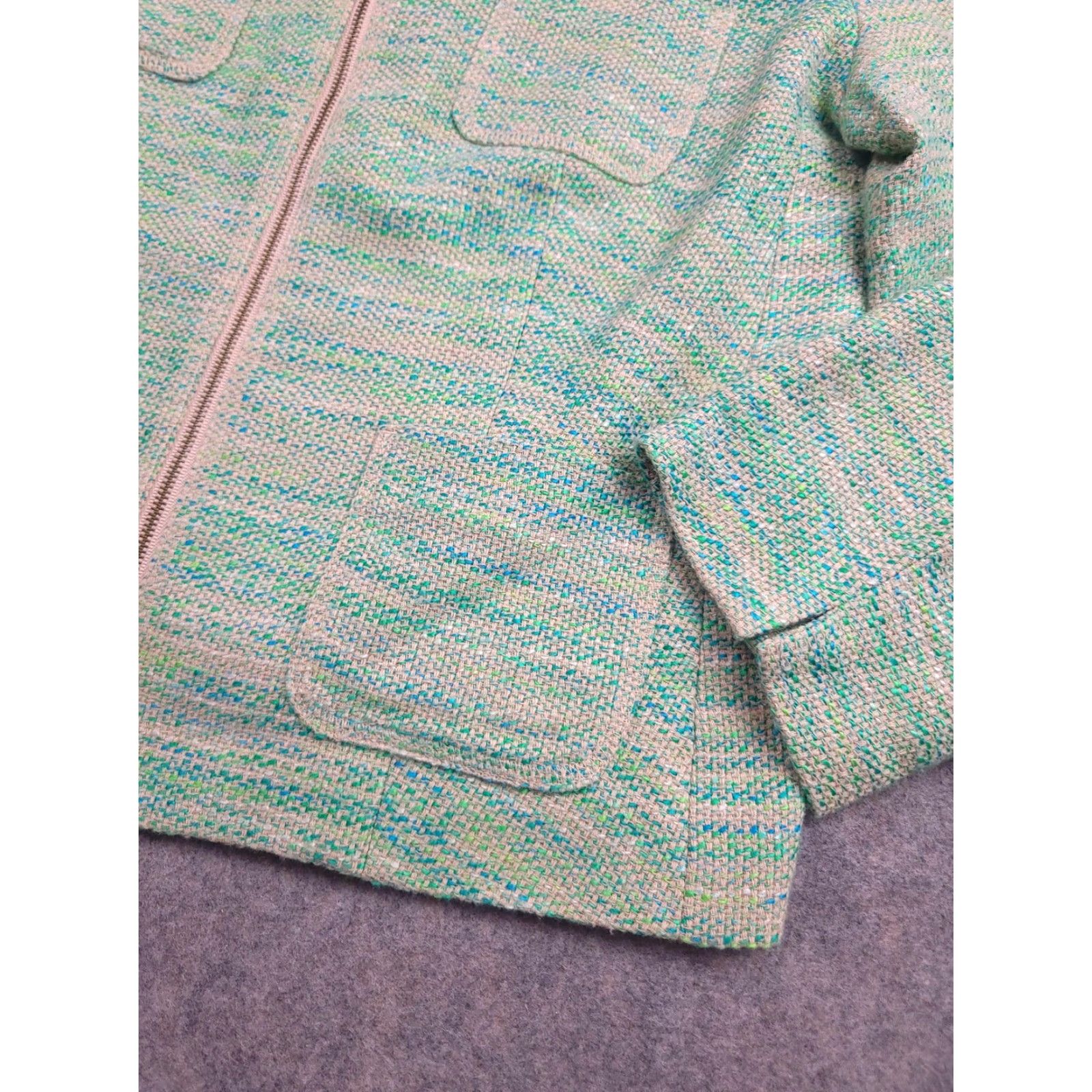 J. Jill J Jill Jacket Womens Small Green Blue Zip Front Tweed Linen Blend Pockets Modern Jacket Size S / US 4 / IT 40 - 6 Thumbnail