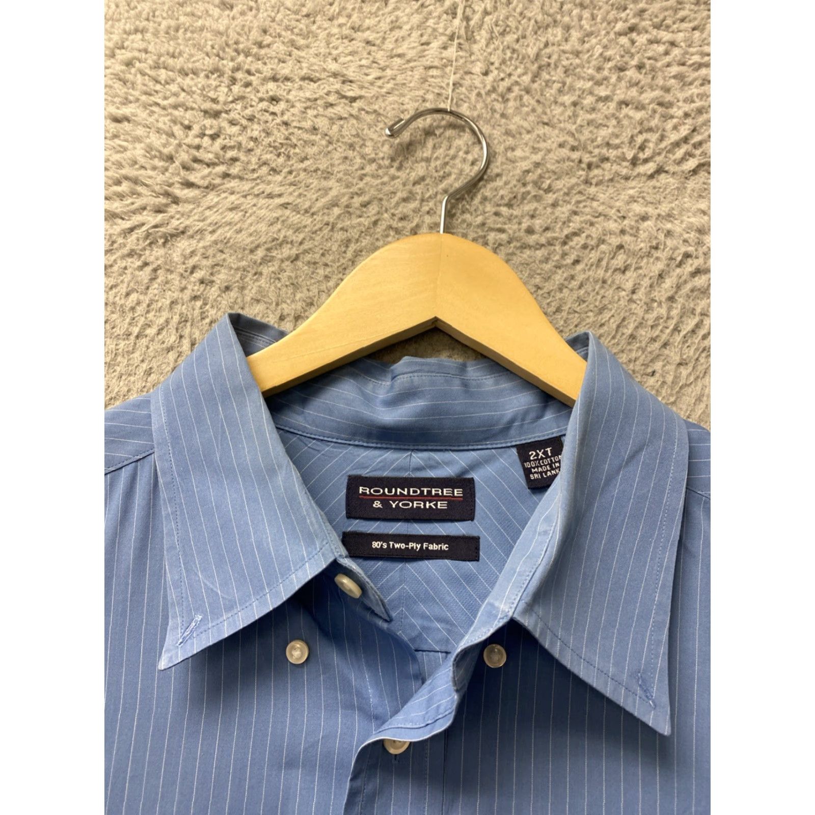 Roundtree & Yorke Roundtree & Yorke Button-Down Shirt Mens 2XT Blue Long Sleeve Striped Non-Iron Regular Size US XXL / EU 58 / 5 - 3 Thumbnail