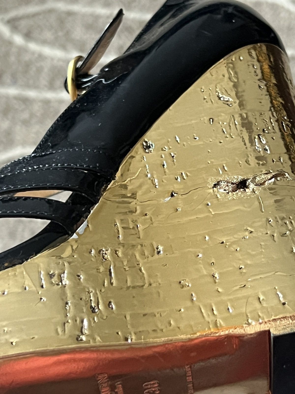 Yves Saint Laurent Yves Saint Laurent Black Leather Straps Gold Cork Wedge Size US 7 / IT 37 - 14 Thumbnail
