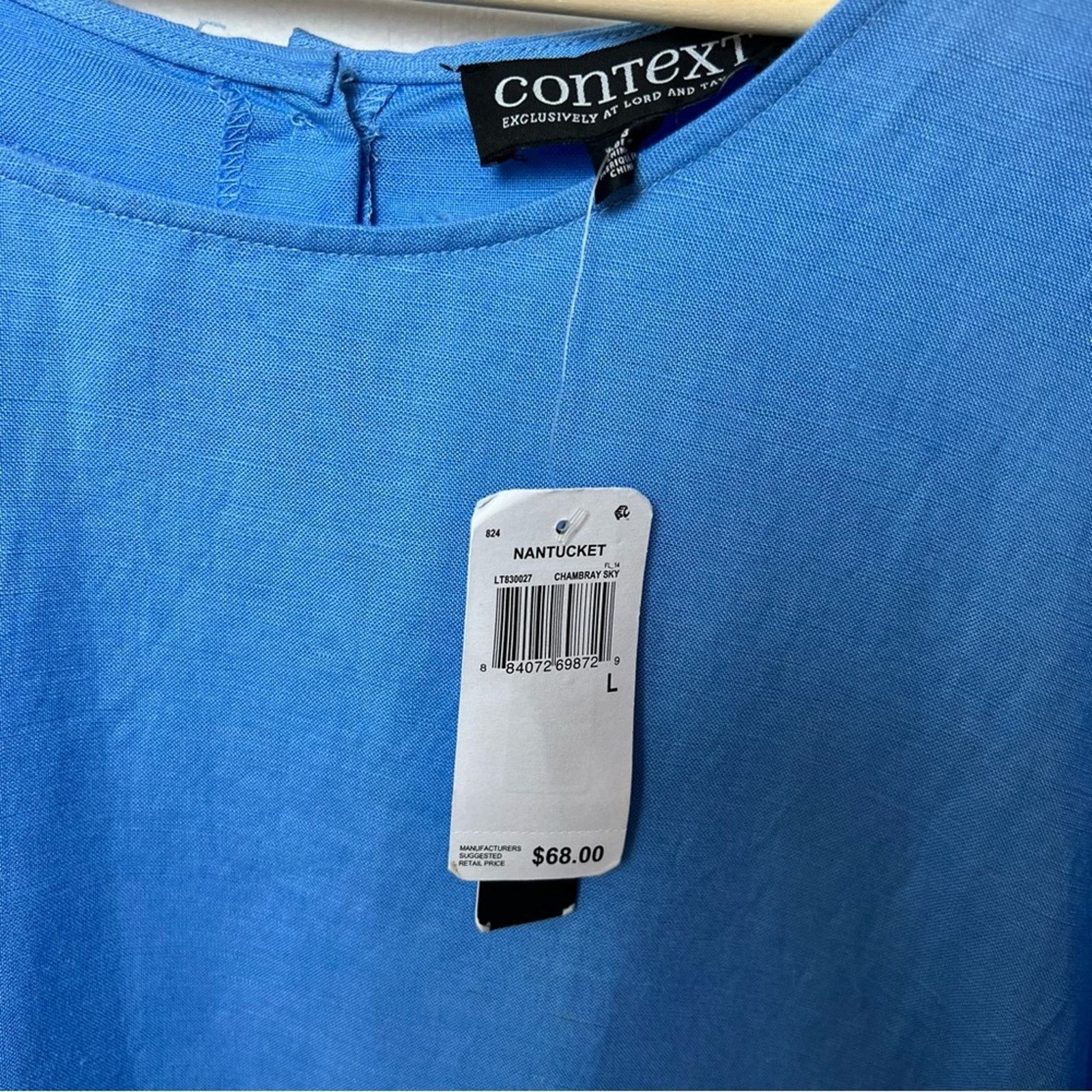Lord & Taylor Blue Linen Blend Ruffle Sleeve Popover Blouse Size L Size L / US 10 / IT 46 - 5 Thumbnail
