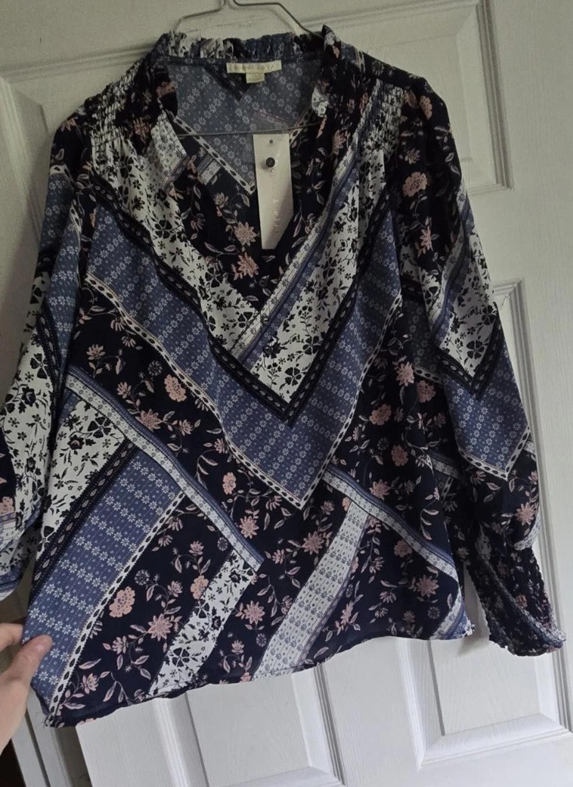 Other Copper & Ella Womens Large L Blouse Top Shirt Blue Floral Ne Size L / US 10 / IT 46 - 8 Thumbnail