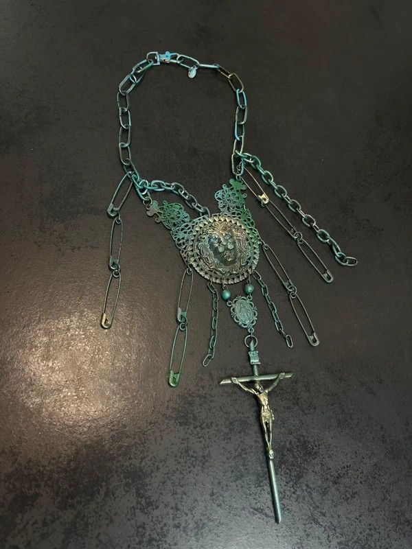 Jean Paul Gaultier Jean Paul Gaultier Safety Pin Crucifix Medallion Necklace Size ONE SIZE - 1 Thumbnail