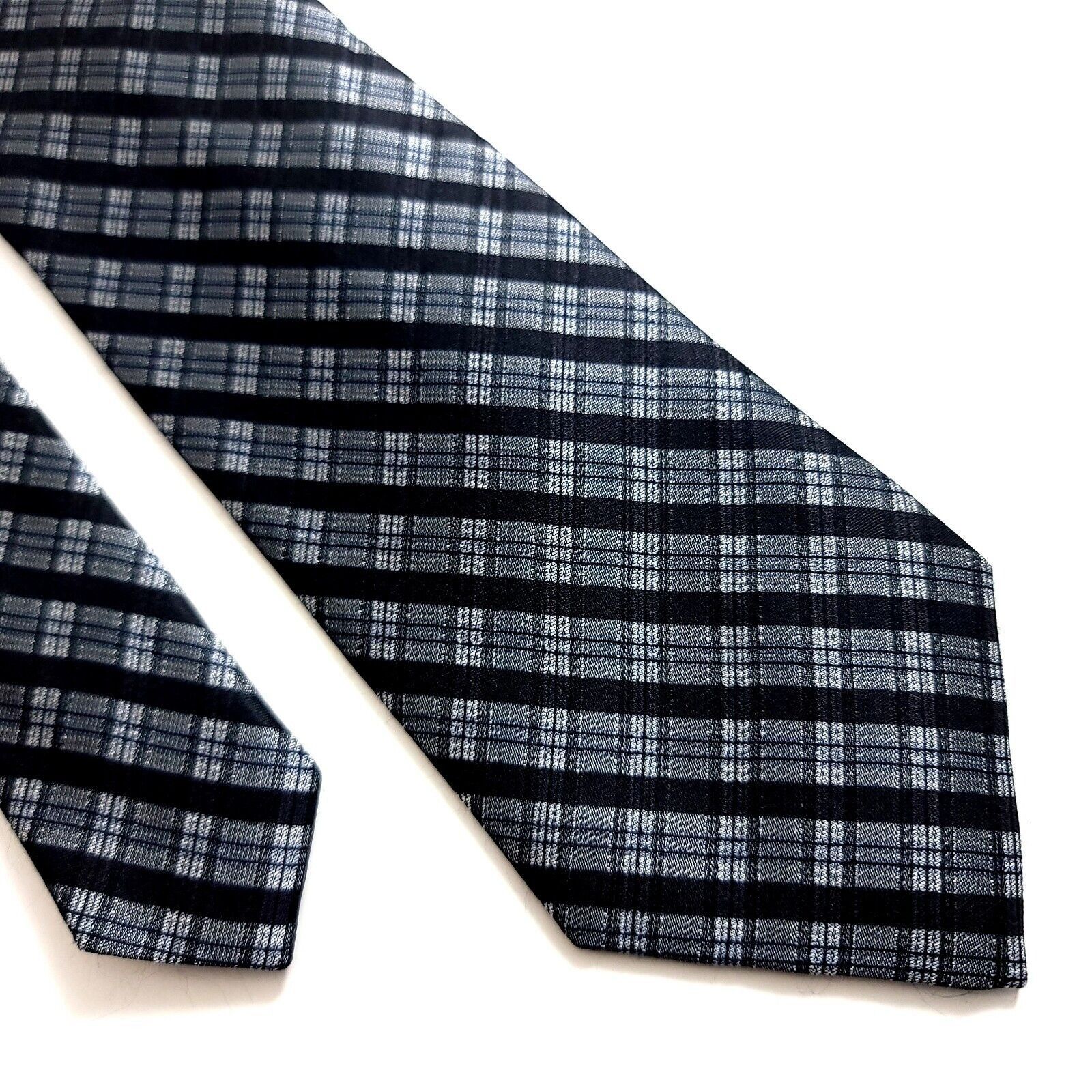 Calvin Klein Calvin Klein Gray Black Plaid Woven Silk Tie Size ONE SIZE - 1 Thumbnail