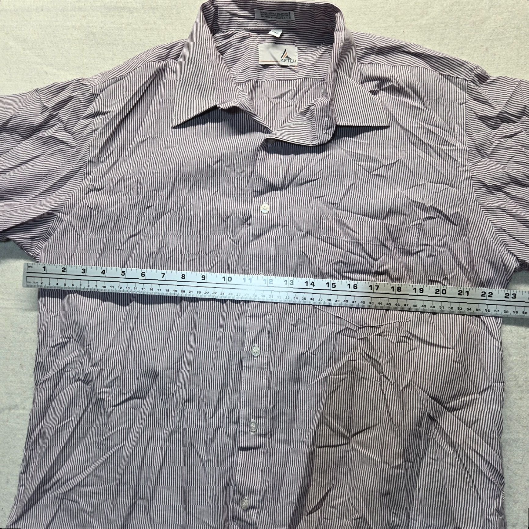 Vintage Ketch Shirt Gray Striped Button-Up Short Sleeve Adult Men's Size 17 Cotton Polyester Knit Size 46R - 4 Thumbnail