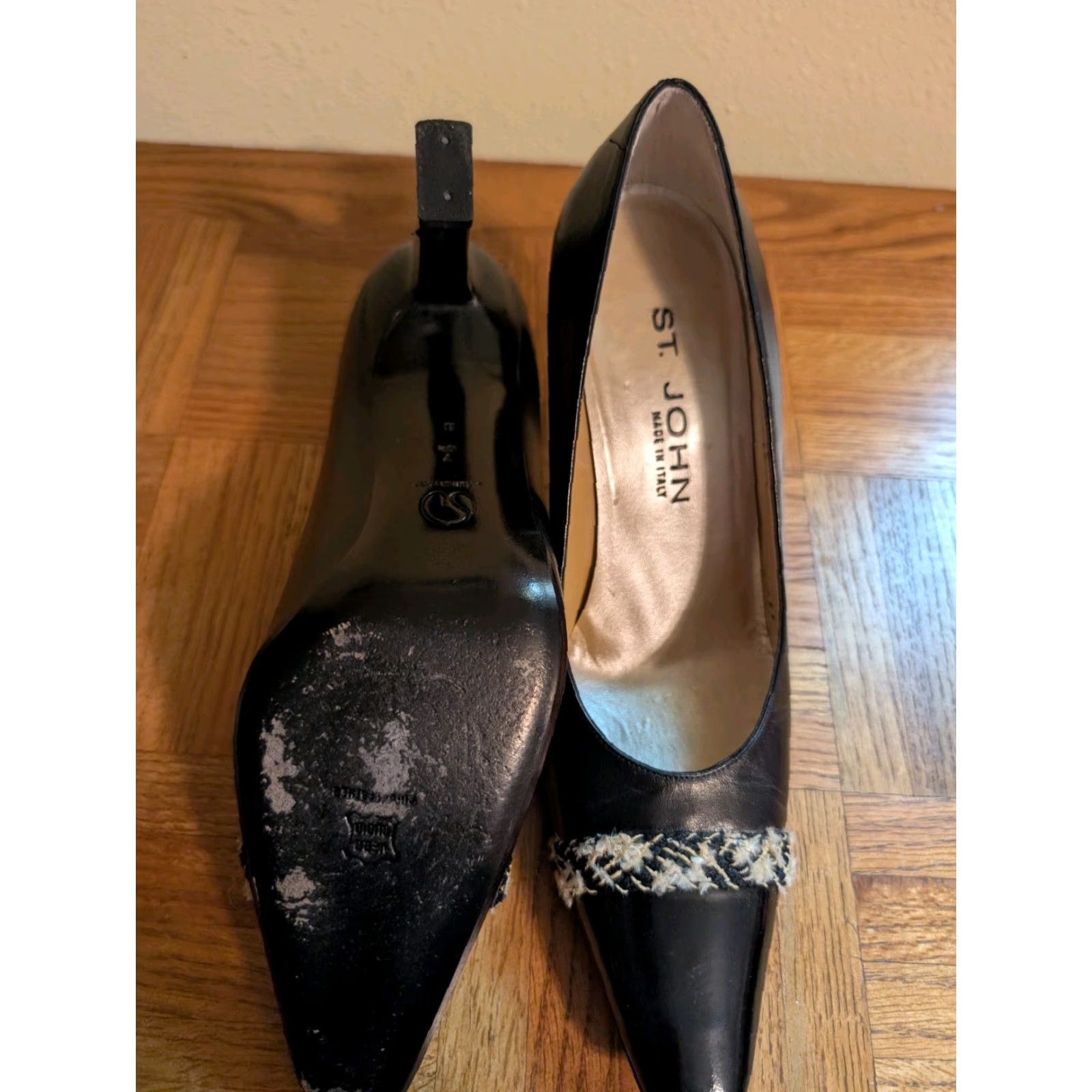 St. John St. John Leather Pump Black Tweed Accent Patent Leather Square Heel Sz 7.5 Vintage Yes Women Pump Size US 8 / IT 38 - 7 Thumbnail