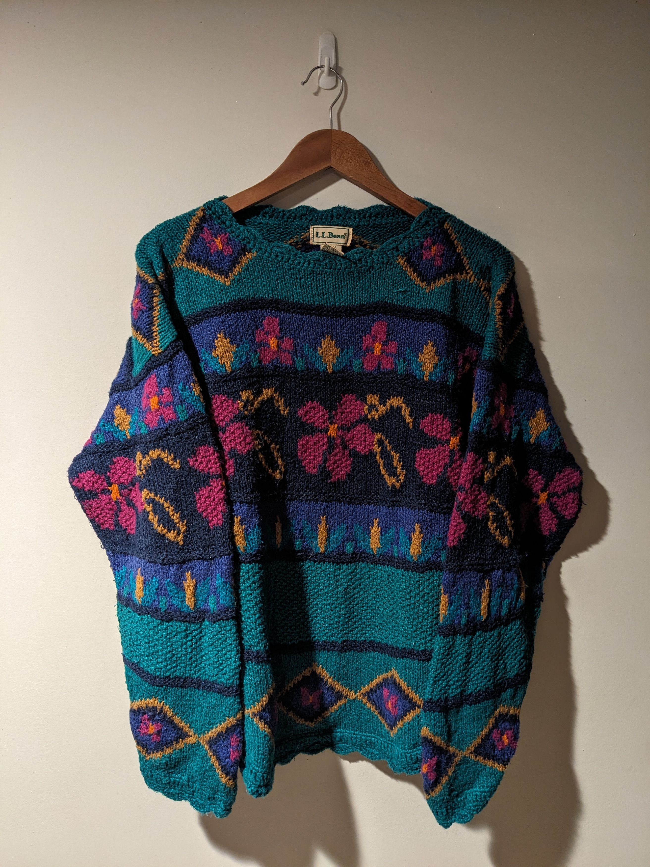 Other Vintage 90s L.L. Bean W581 Green Large Knitted Sweater Size US L / EU 52-54 / 3 - 1 Thumbnail