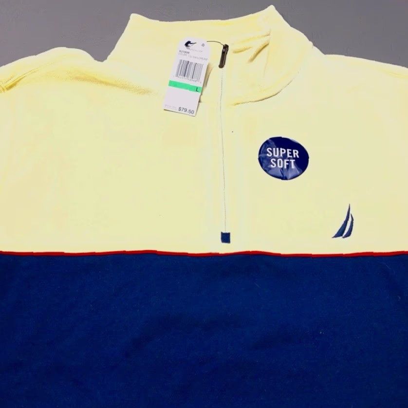 Nautica Nautica 1/4 Zip Sweater Pullover Mens L Blue Cream Stripe New NWT 8091 Size US L / EU 52-54 / 3 - 5 Thumbnail
