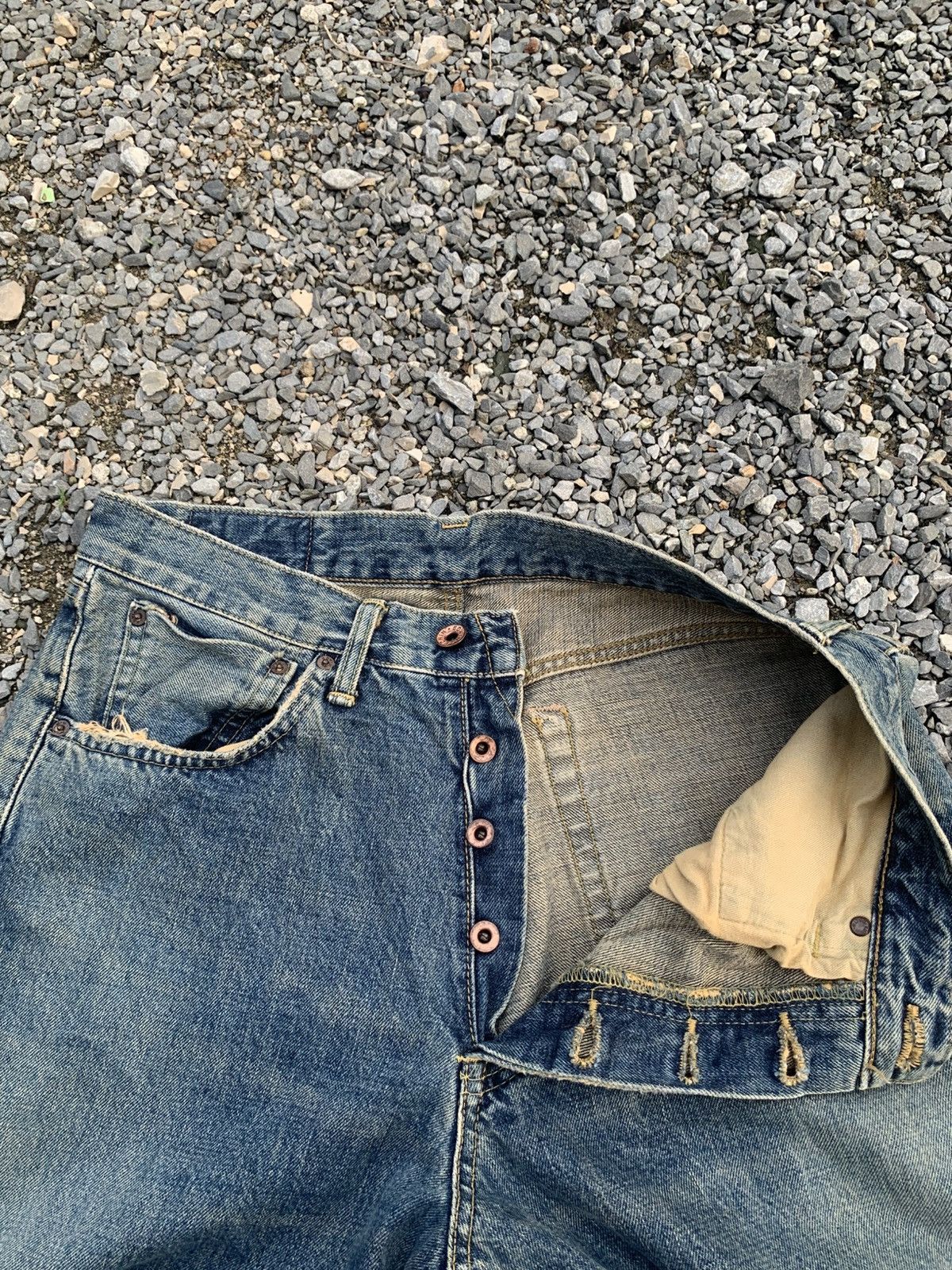 Kapital VINTAGE EDWIN 505X SELVEDGE BAGGY RUSTY DISTRESSED DENIM Size US 31 - 14 Thumbnail