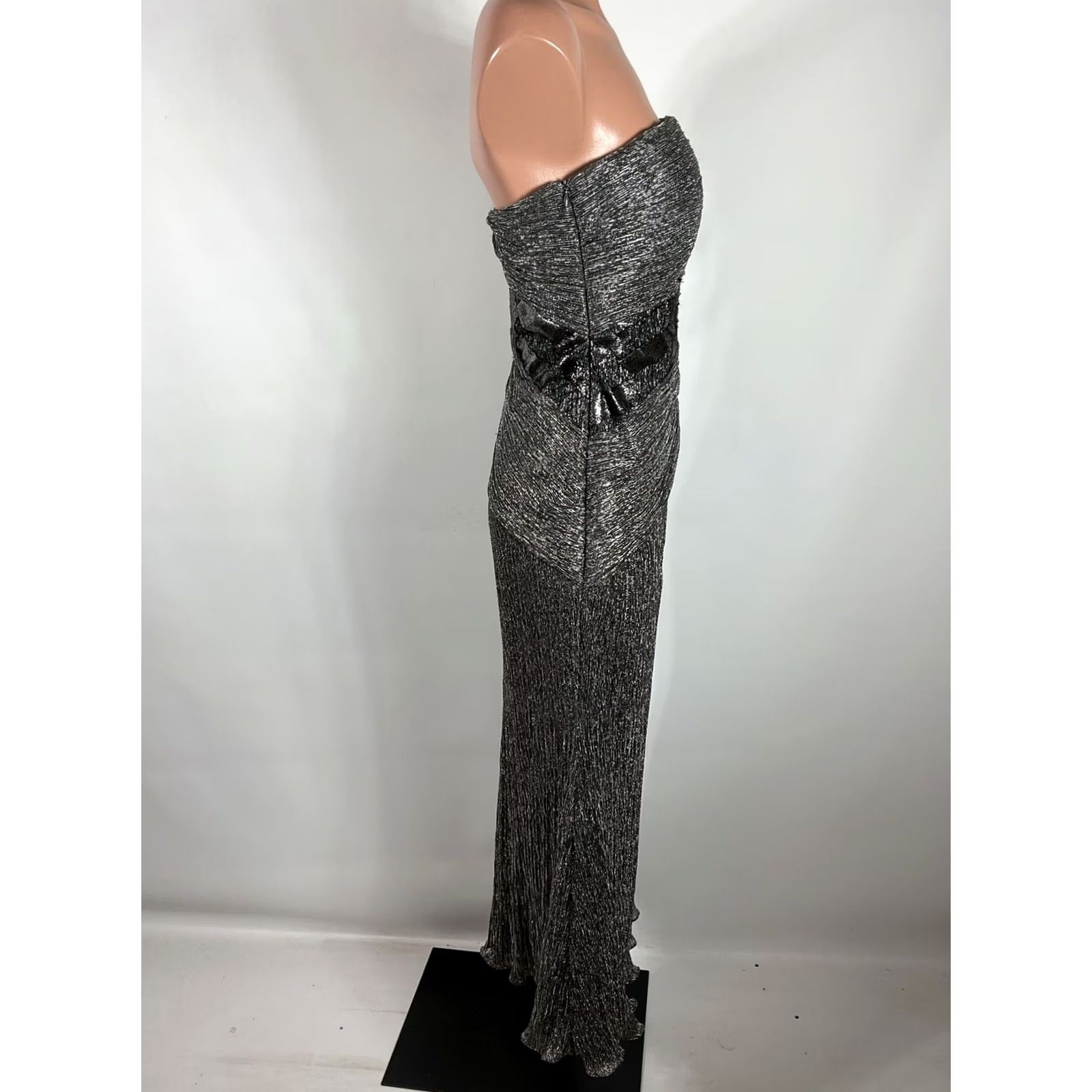 Neiman Marcus VINTAGE Rene Ruiz Neiman Marcus Silver Sequin Cocktail Dress Midi Pleated Metallic Lame Size L / US 10 / IT 46 - 7 Thumbnail
