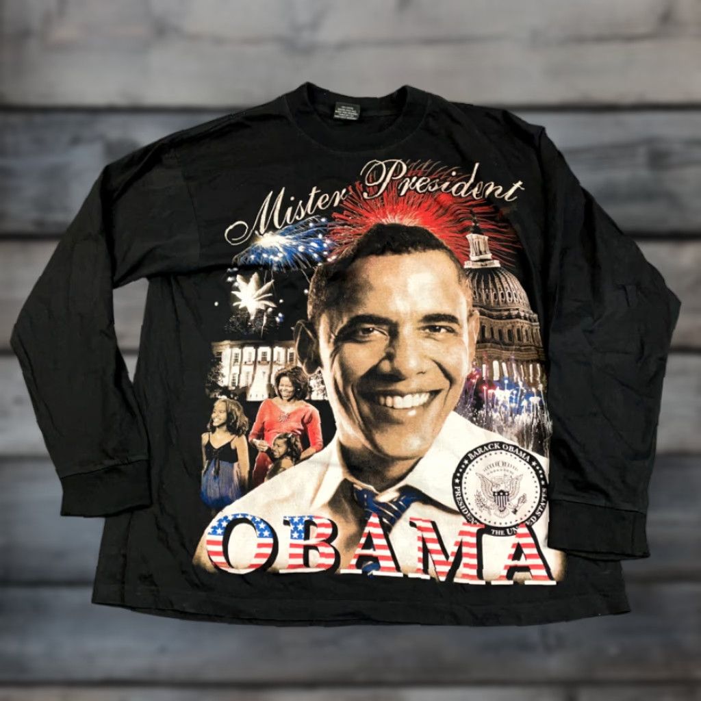 Vintage VINTAGE Barack Obama Rap Tee T-Shirt Black XL Mens Large Print Top Tee Shirt Style 90s Hip Hop USA Retro Size US XL / EU 56 / 4 - 1 Thumbnail