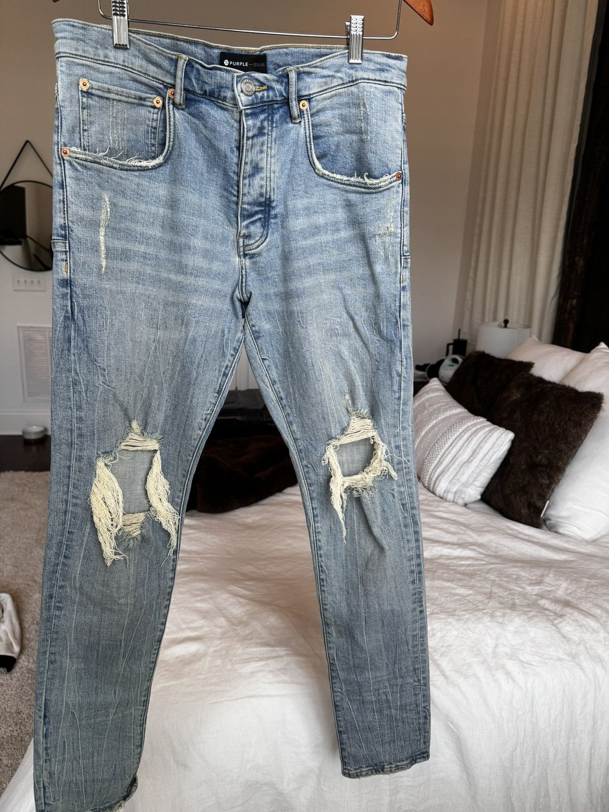 image of Destroyed Light Blue Jeans, Men's (Size 33)