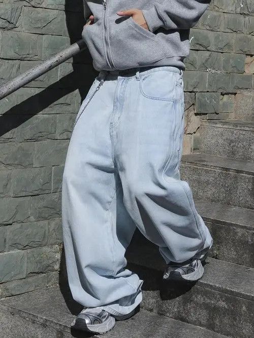 Jean × Vintage Light Blue Baggy Wide Leg Denim Jeans 90s Size US 32 / EU 48 - 1 Thumbnail