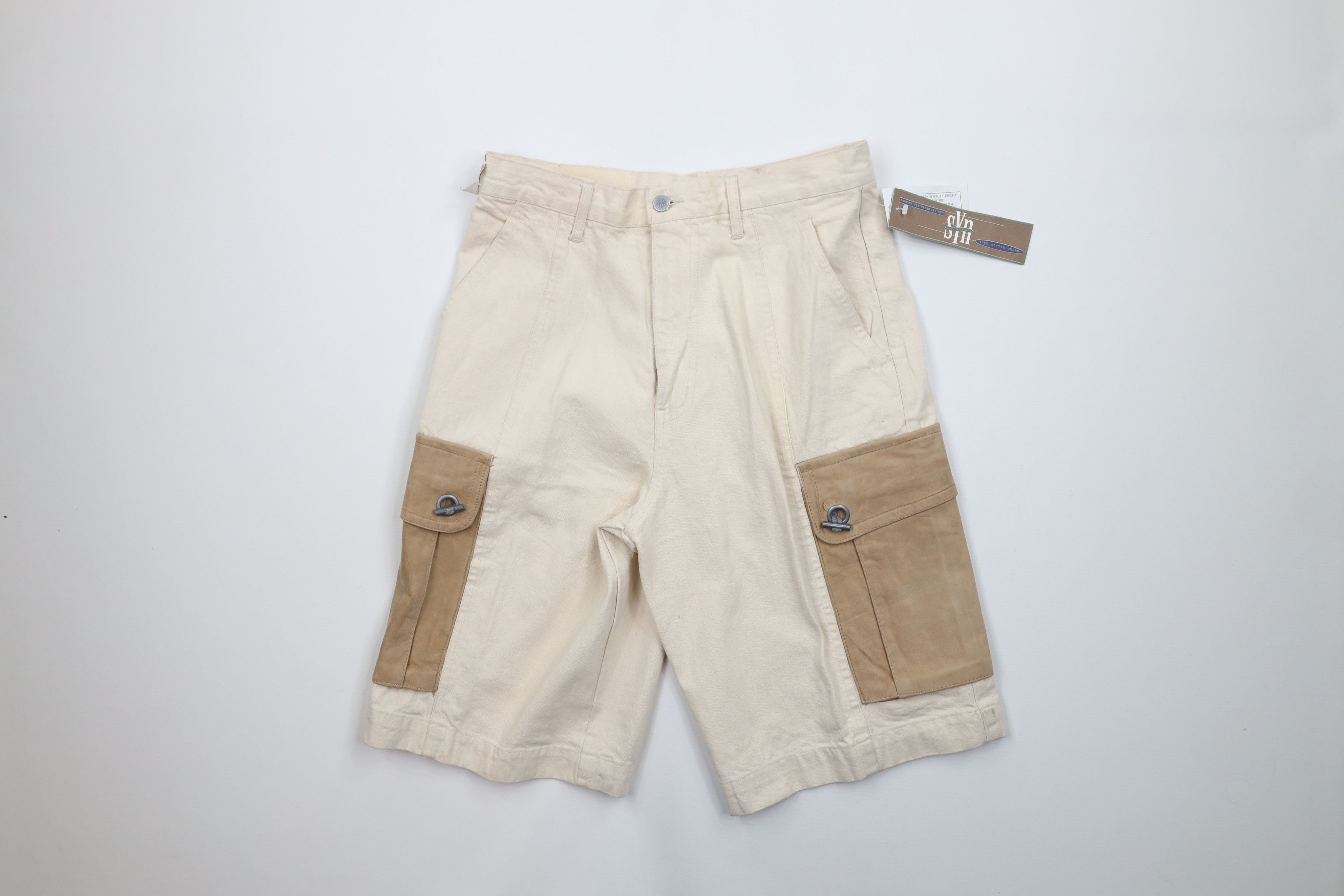 Vintage Deadstock Vintage 90s Streetwear Leather Denim Cargo Shorts Size US 31 - 1 Thumbnail