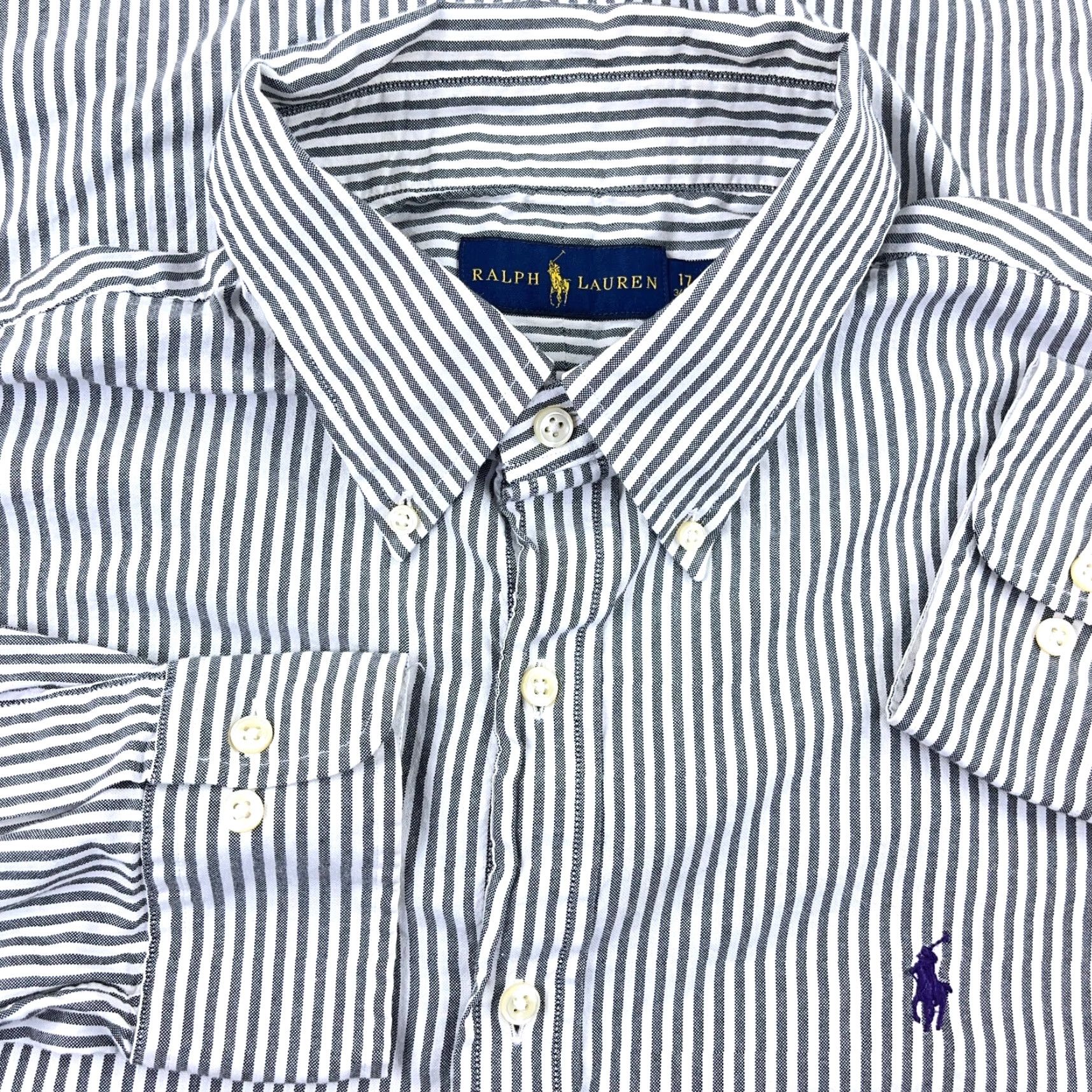 Ralph Lauren Ralph Lauren Shirt Men 17 34 Gray Button Up Oxford Cloth Striped Dress XL Purple Shirt-Men Gray Striped Button-Front Casual Dress Oxford Cloth Size 46R - 2 Thumbnail