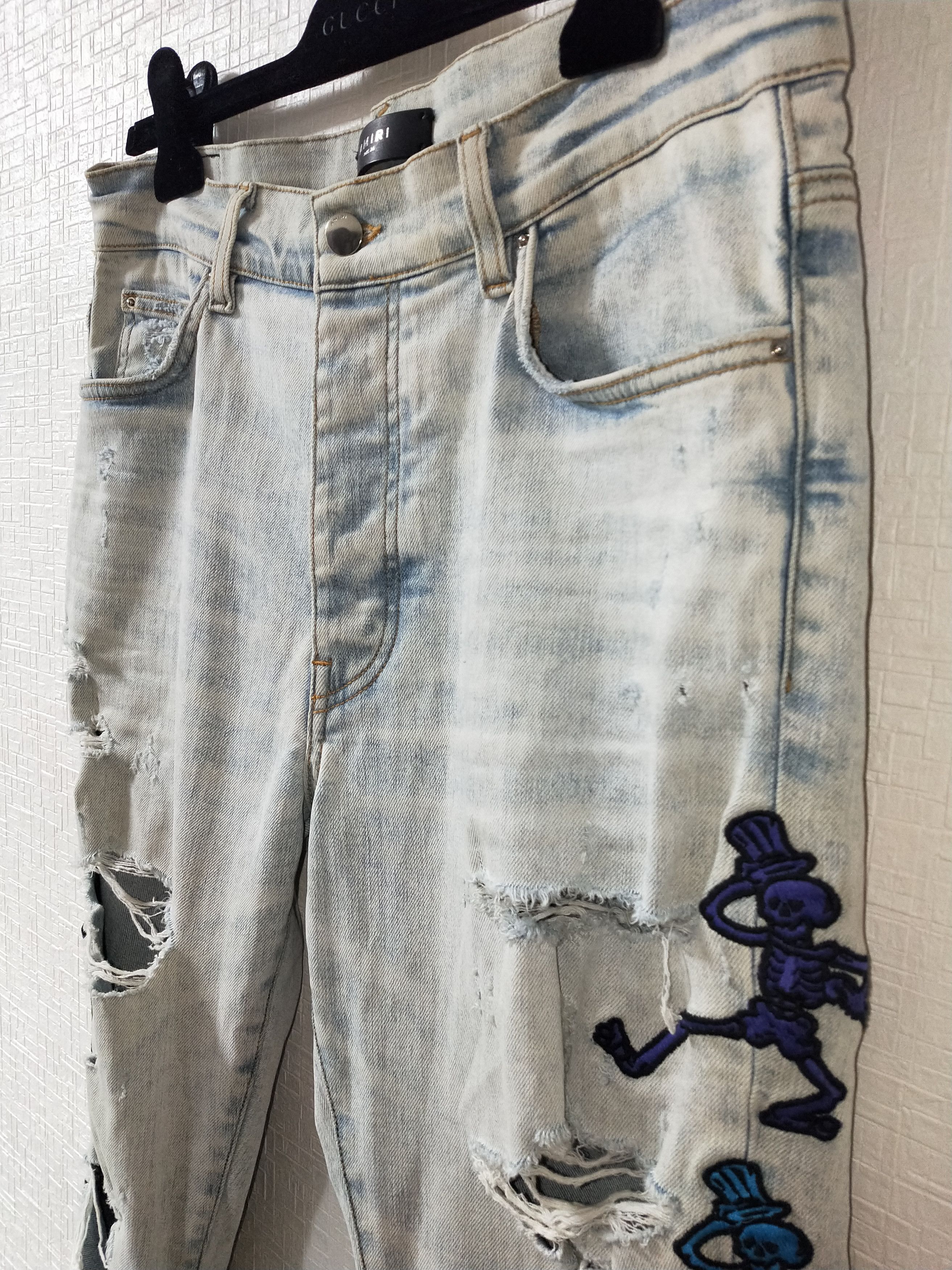 Amiri Grateful Dead Dancing Skeleton Embroidered Jeans Size US 34 / EU 50 - 3 Thumbnail