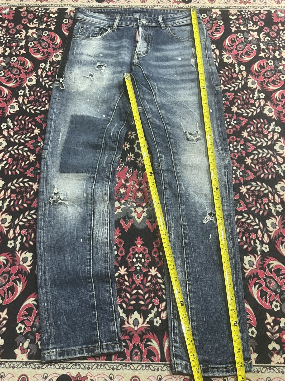 Dsquared2 Dsquared2 Blue Denim Slim Fit Paint Splatter Distressed Jean Size US 29 - 14 Thumbnail