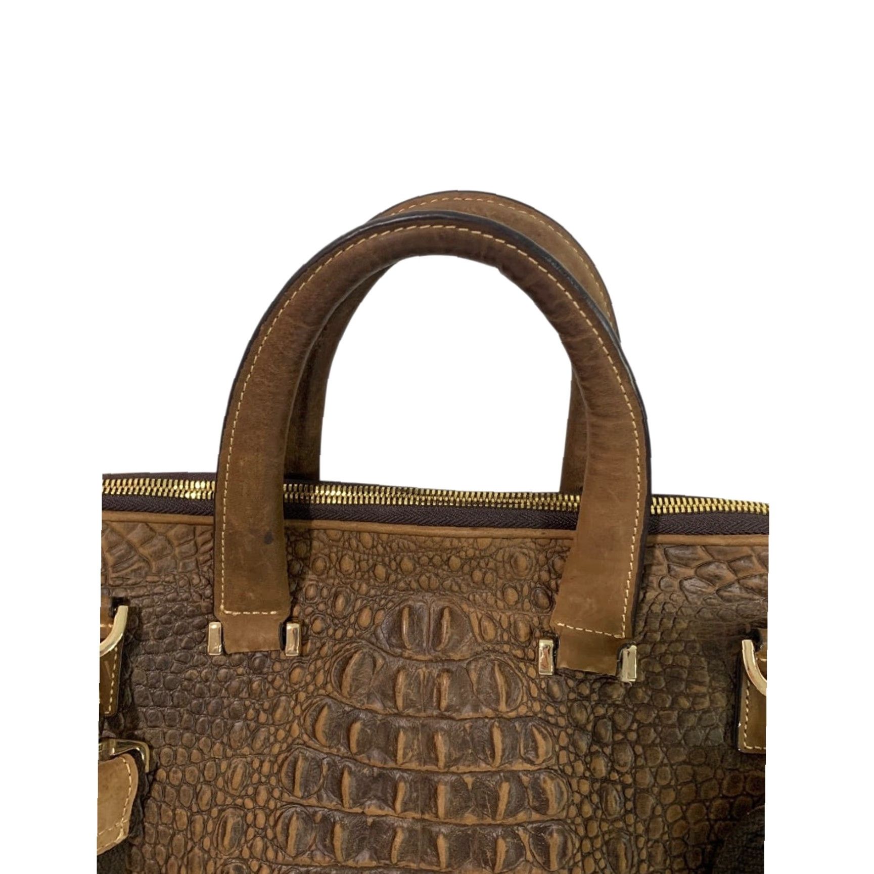 Vintage Genuine Leather Bag Briefcase Brown Crocodile Style Quintessential Size ONE SIZE - 6 Thumbnail