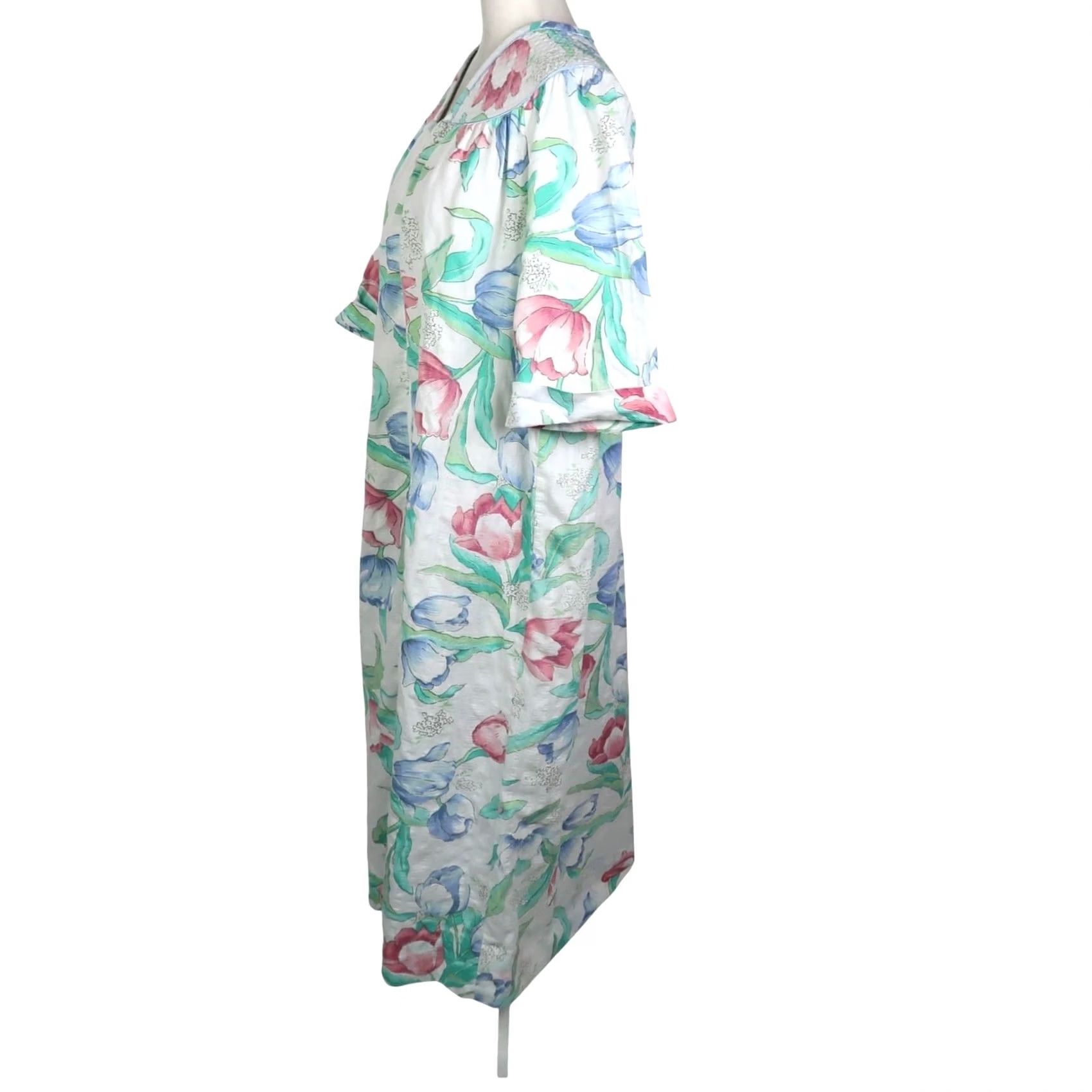 Vintage VINTAGE Muumuu Dress White Floral Zip Front 80s 3/4 Sleeve Cotton L Womens Size L / US 10 / IT 46 - 3 Thumbnail