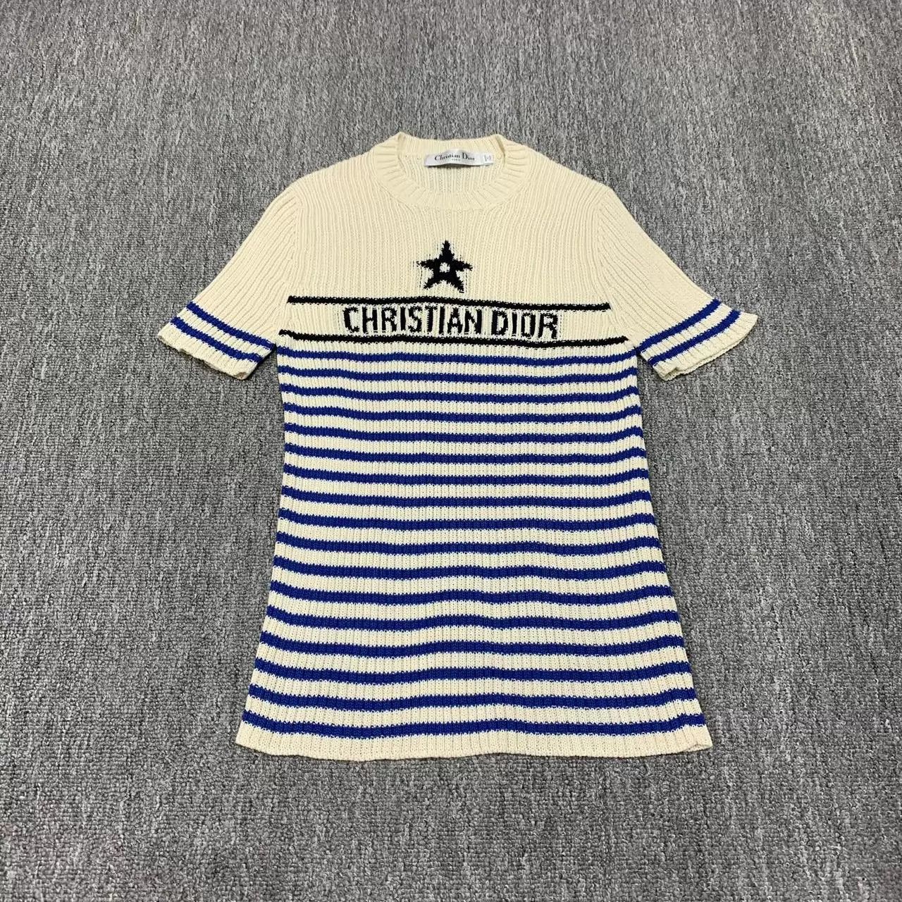 Dior Dior White & Blue Striped Pentagram Knit Short Sleeve 95 New Size S / US 4 / IT 40 - 1 Thumbnail