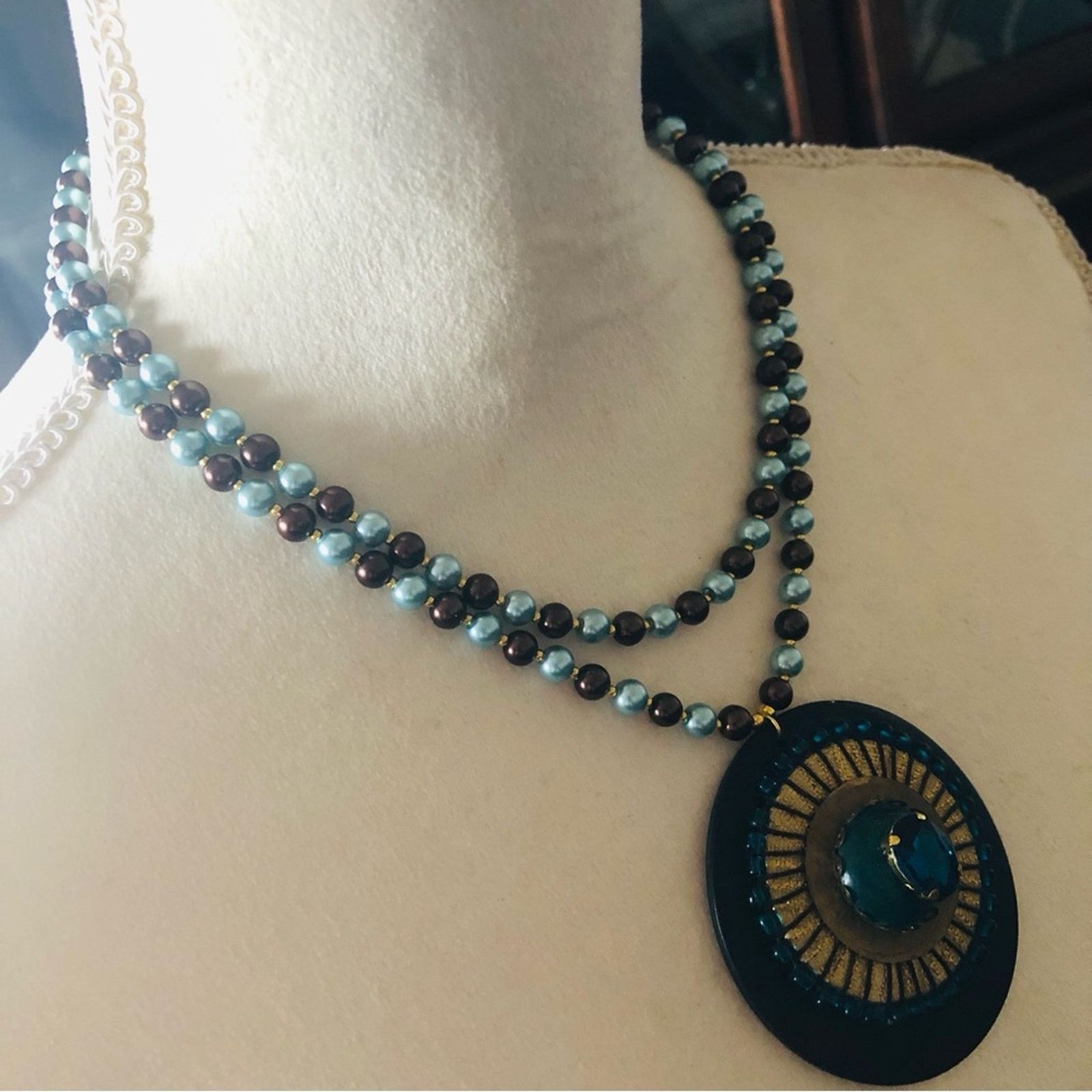 Handmade Handcrafted repurpose amulet Pearl necklace Size ONE SIZE - 3 Thumbnail