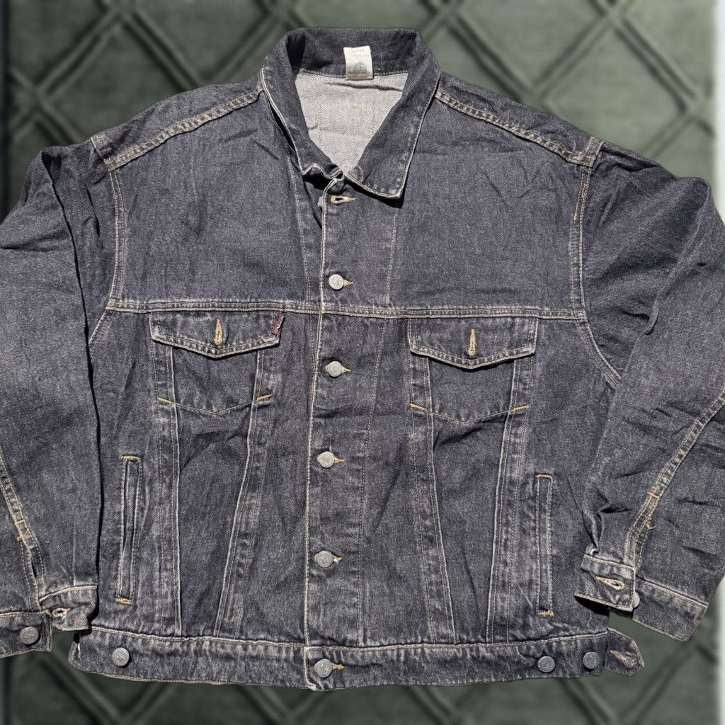 Denime Vintage Cedixsept Trucker Jacket Mens Black Denim Boxy Biker - 2XL Size US XXL / EU 58 / 5 - 1 Thumbnail