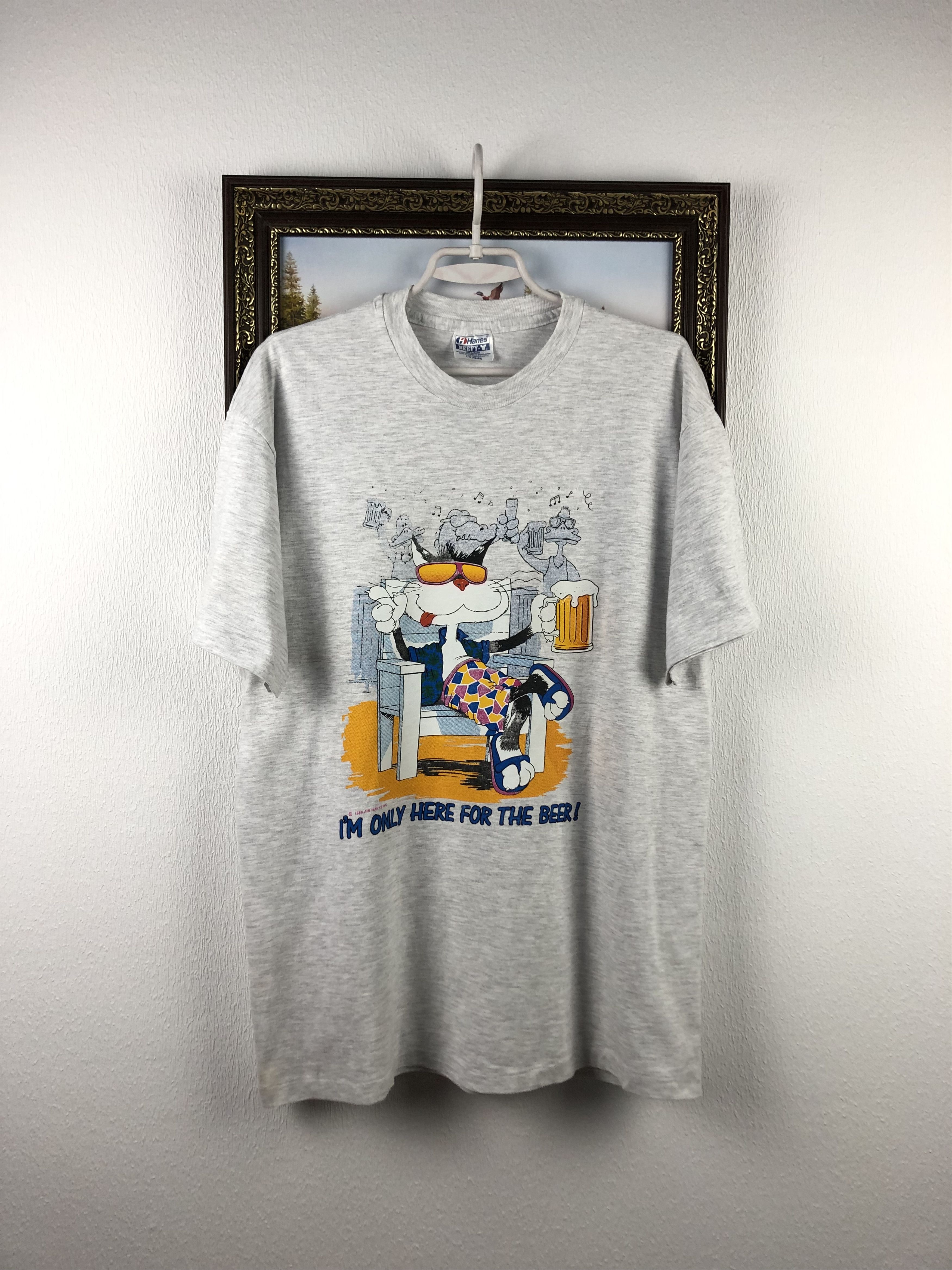 Vintage Vintage Funny Cat Im Only Here for the Beer Graphic Shirt Size US L / EU 52-54 / 3 - 1 Thumbnail