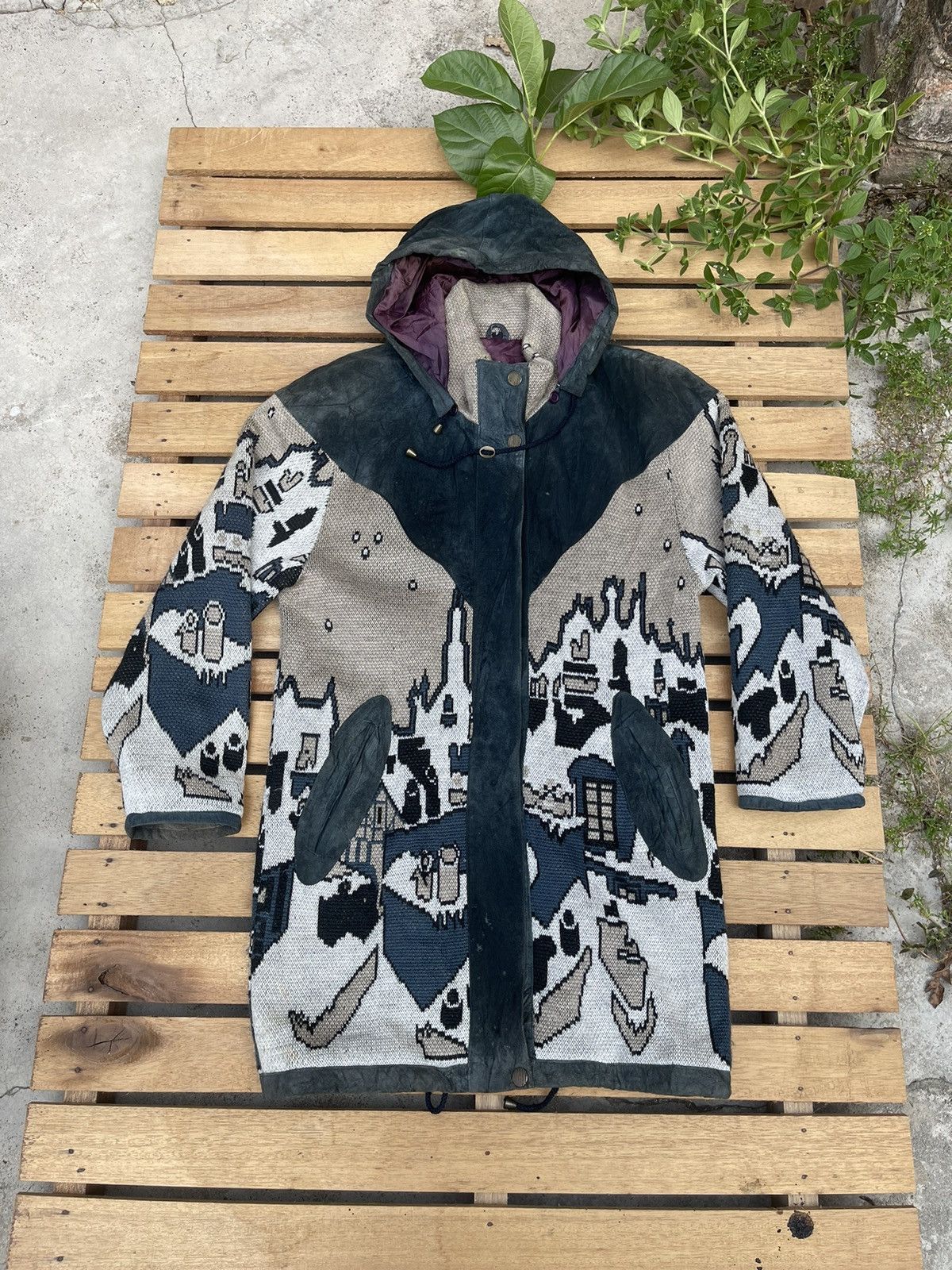 Handmade WALTER PELLACCI PUGLIELLI ITALY LEATHER/KNIT ALL OVERPRINT Size US S / EU 44-46 / 1 - 1 Thumbnail