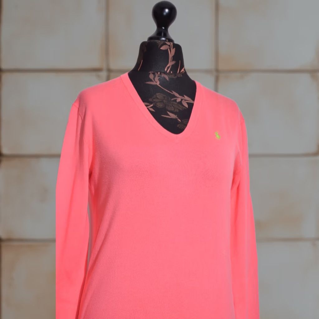 Ralph Lauren VINTAGE Ralph Lauren Women’s Pink Cotton Sweater V-Neck Long Sleeve Pullover Size S Size S / US 4 / IT 40 - 1 Thumbnail