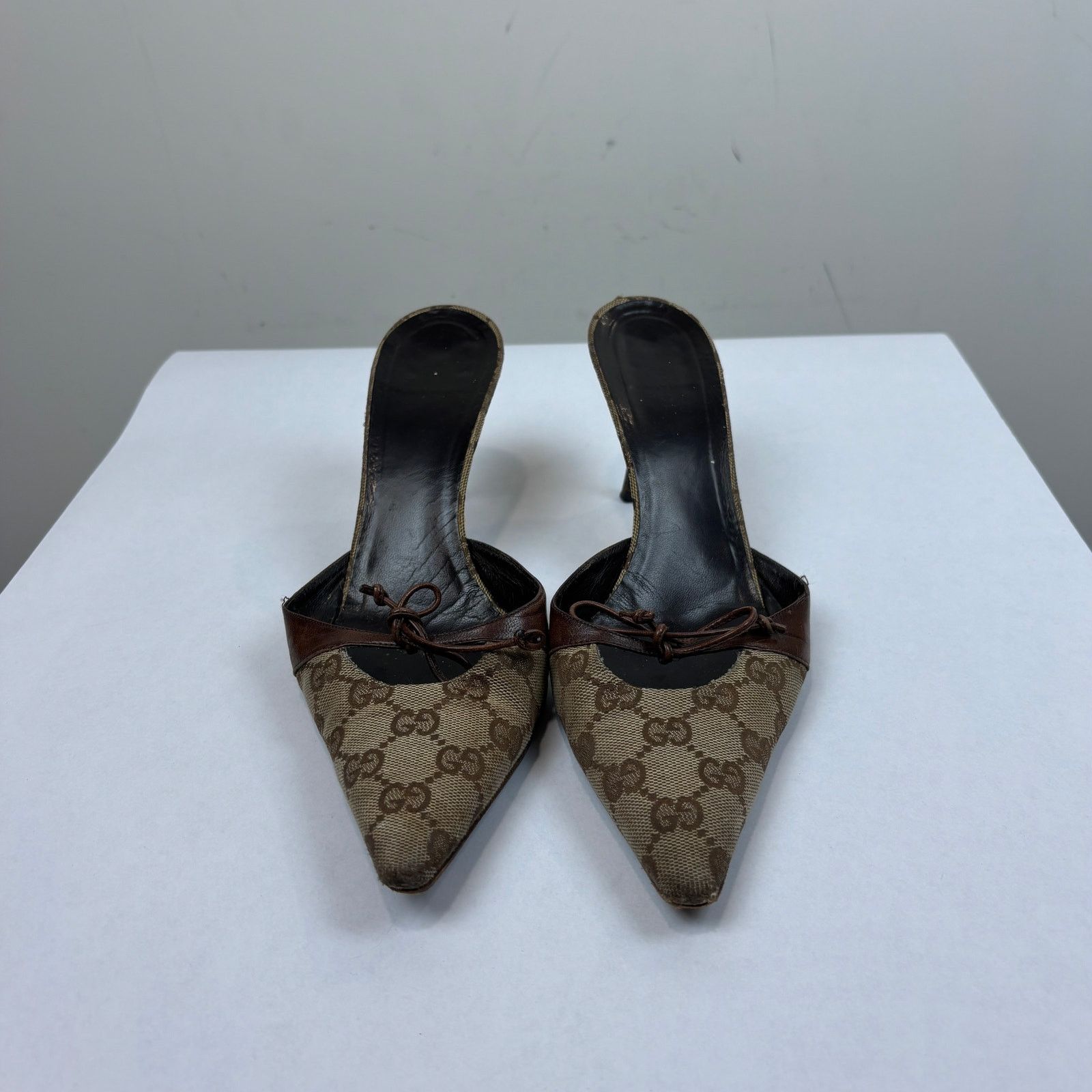 Gucci × Vintage VTG Gucci Monogram Cut Out Kitten Heels Mules Women's 8.5B Size US 8.5 / IT 38.5 - 2 Thumbnail