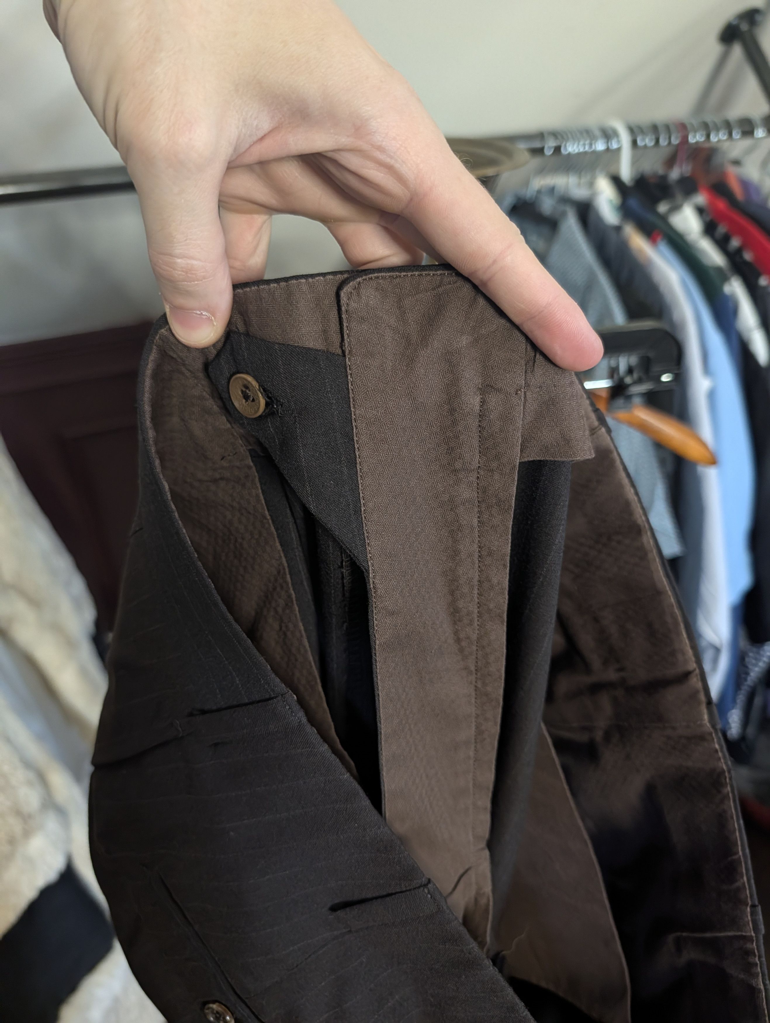 Oxxford Clothes 2pc Brown Pinstripe Super 100s Handmade Suit 44R Size 44R - 13 Thumbnail