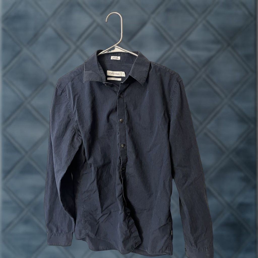 Calvin Klein Calvin Klein Shirt Men Dress Shirt Slim Fit Size M Blue Striped Button Collar Size 40R - 1 Thumbnail