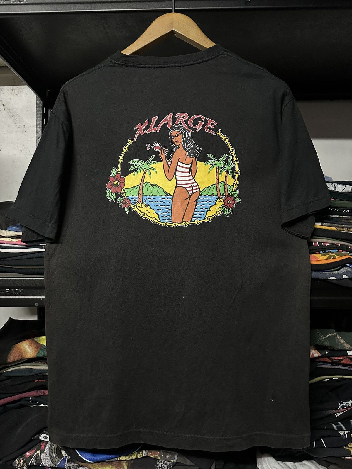 image of Vintage x Xlarge Naked Girl Sun Faded Tee in Black, Men's