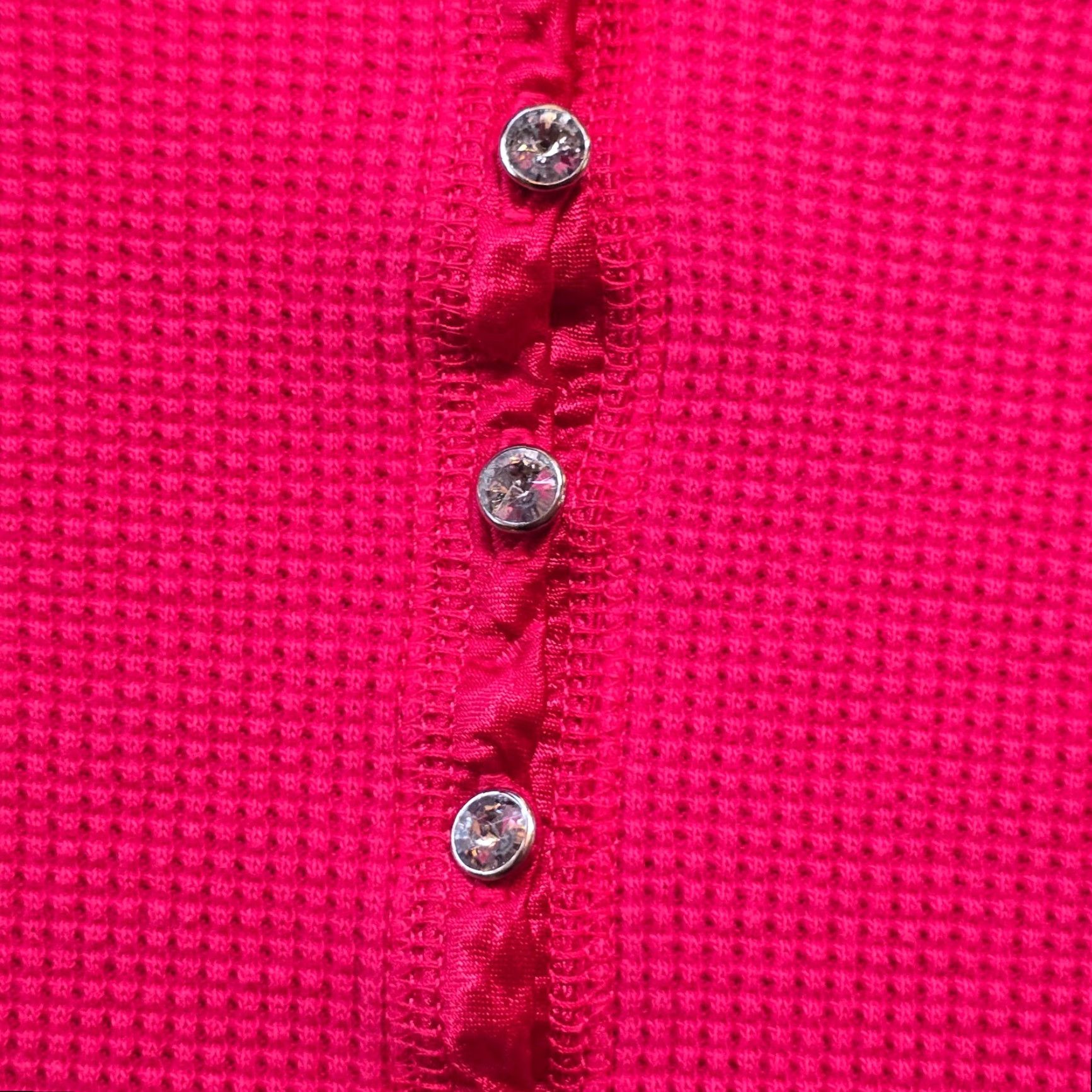 Quacker Factory Quacker Factory Top Womens L Pink Red Thermal Knit Rhinestones Casual Blouse Size L / US 10 / IT 46 - 4 Thumbnail