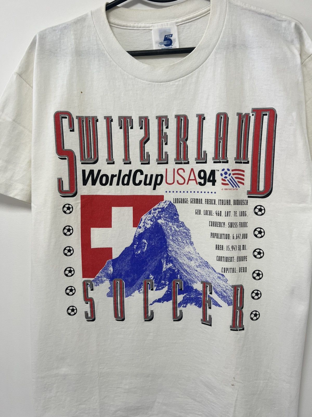 Vintage Switzerland 1991 World Cup USA 1994 T shirt Swiss Tee Sz L Size US L / EU 52-54 / 3 - 4 Thumbnail