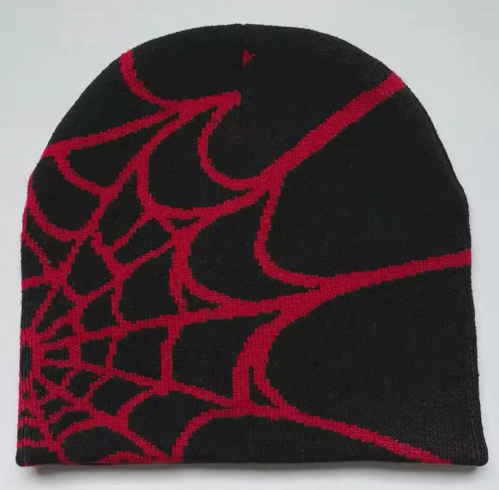 Japanese Brand Y2K Spiderweb beanie (black red) Size ONE SIZE - 1 Thumbnail