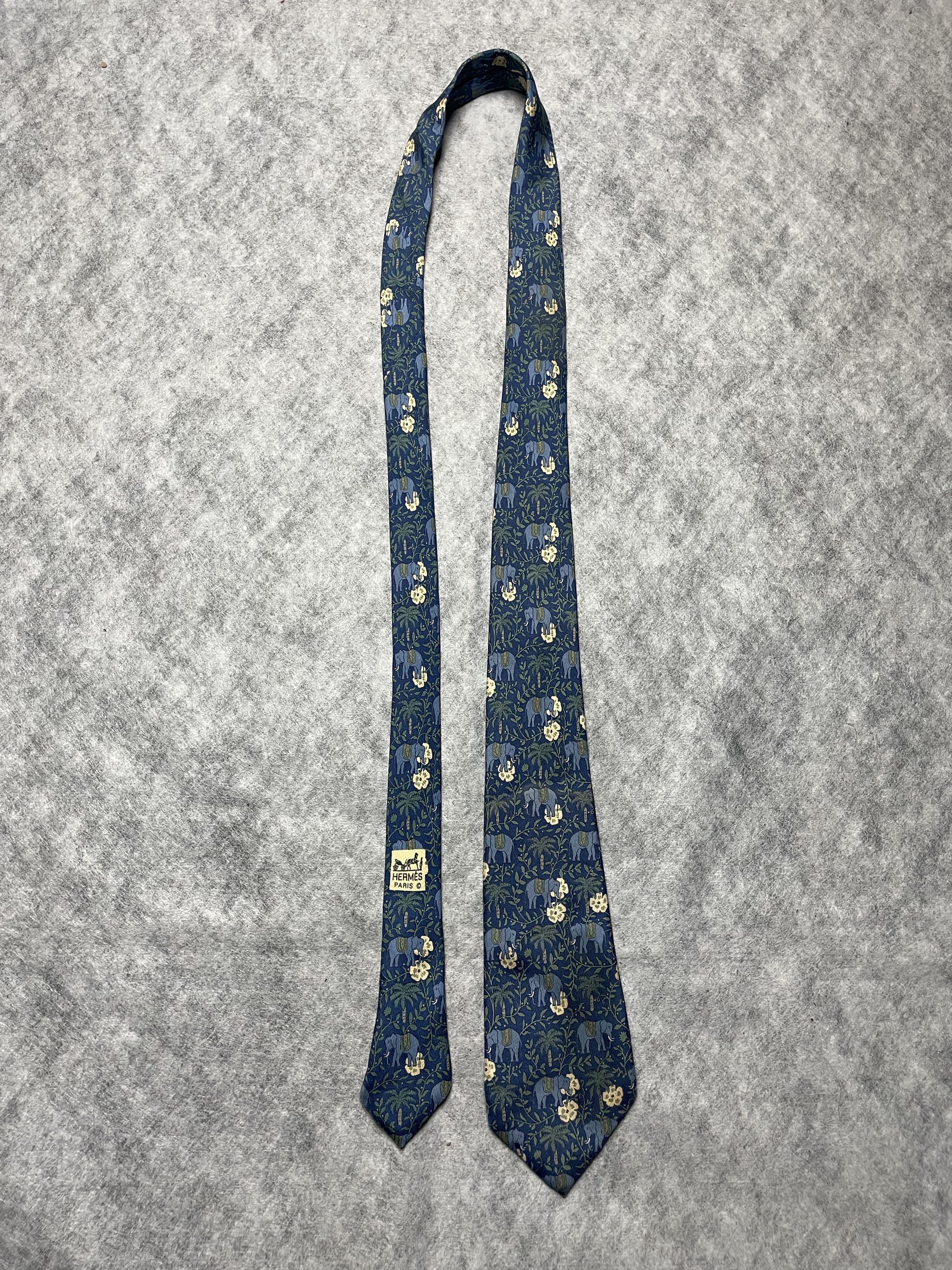 Hermes HERMES Paris 7183 UA Mustard Elephant Palm Floral Silk Tie Size ONE SIZE - 9 Thumbnail