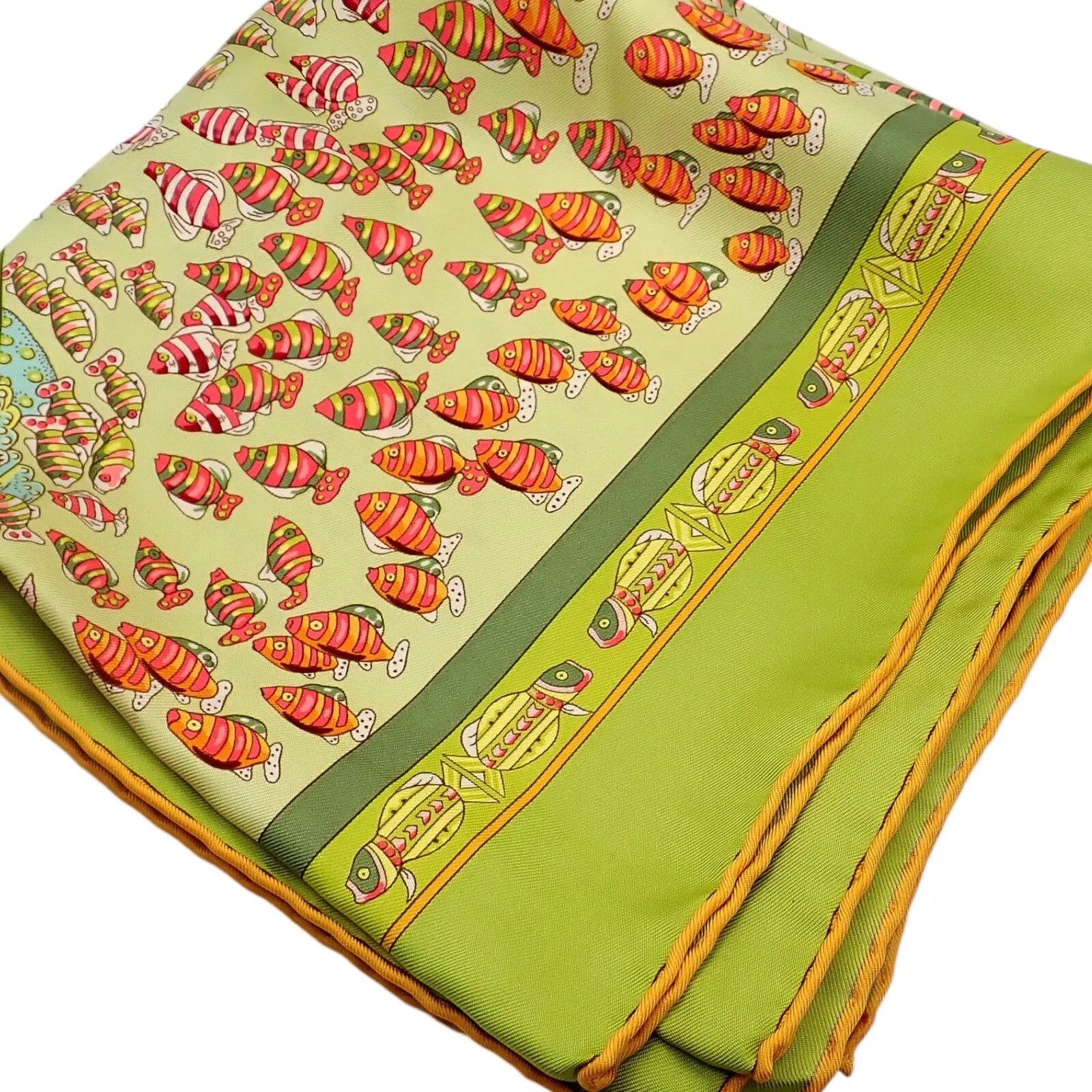 Hermes Hermes Key Lime Rencontre Oceane Vintage 90cm Silk Scarf Size ONE SIZE - 3 Thumbnail