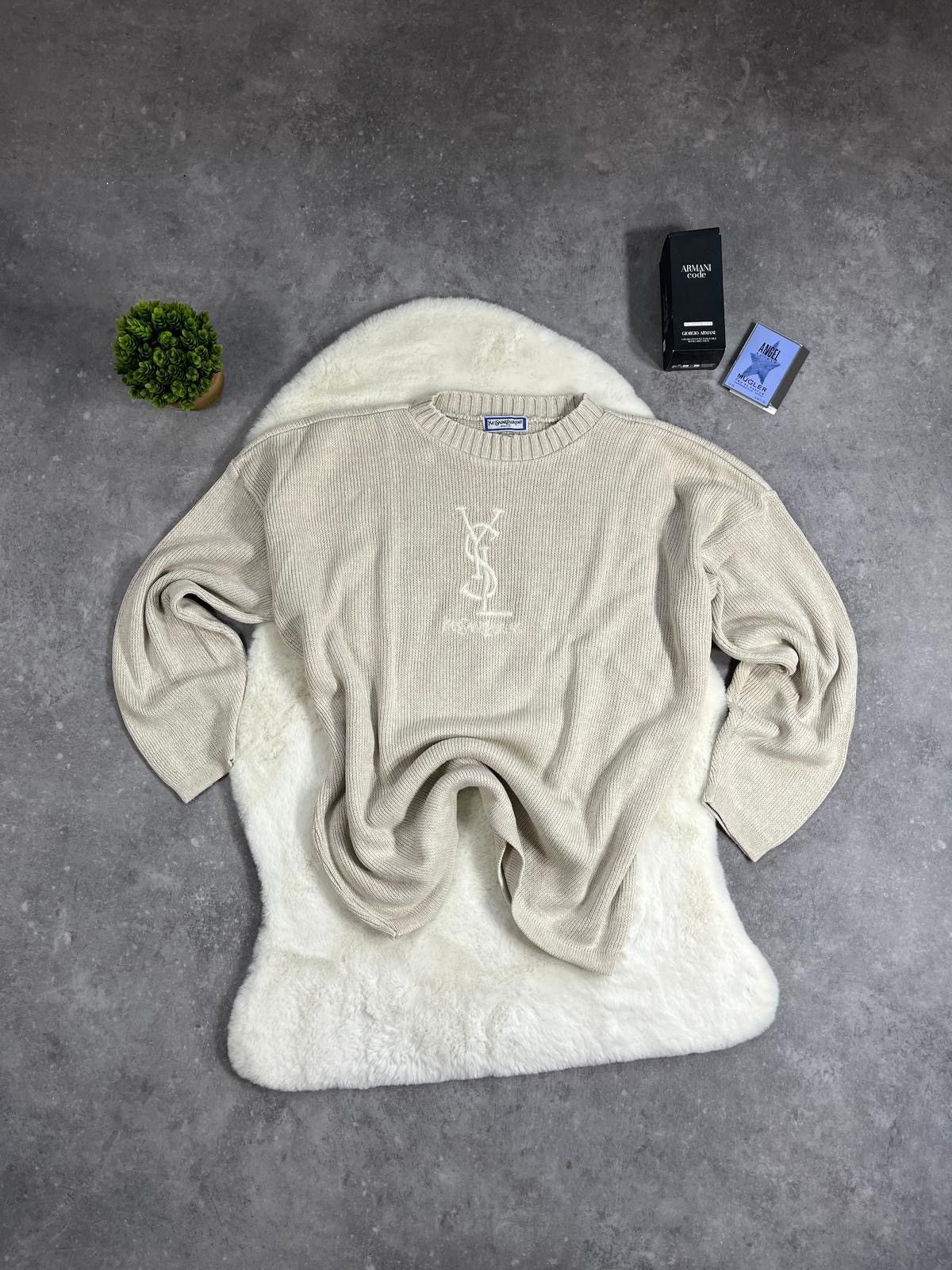 Vintage × Yves Saint Laurent Yves Saint Laurent Big Logo Jumper Vintage 90s Made in U.K. Size US M / EU 48-50 / 2 - 2 Thumbnail