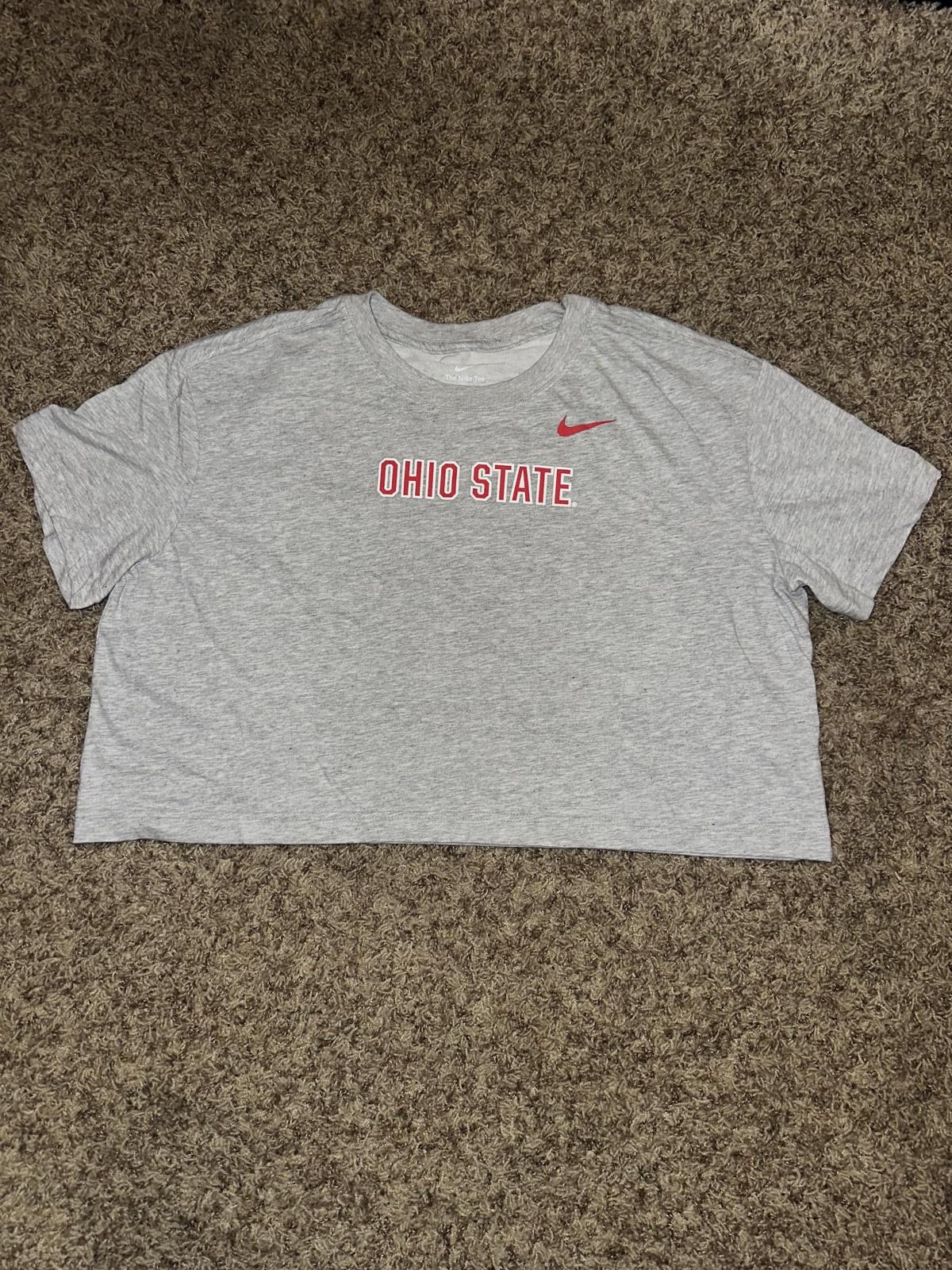 Nike Nike Women's Ohio State Buckeyes Wordmark Cropped Grey T-Shirt Size L / US 10 / IT 46 - 1 Thumbnail